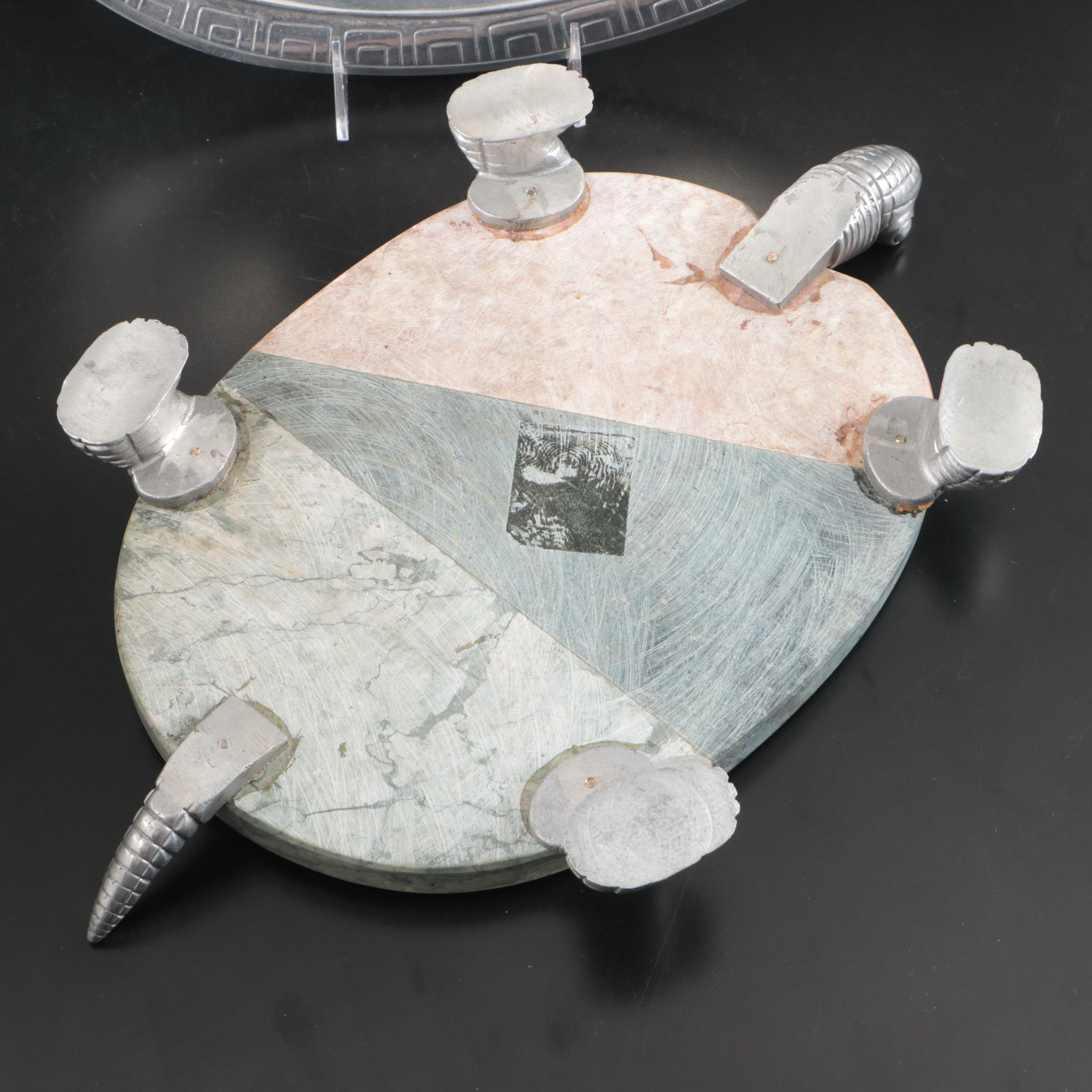 Aluminum and Marble Covered Turtle Serving Tray with Spoon