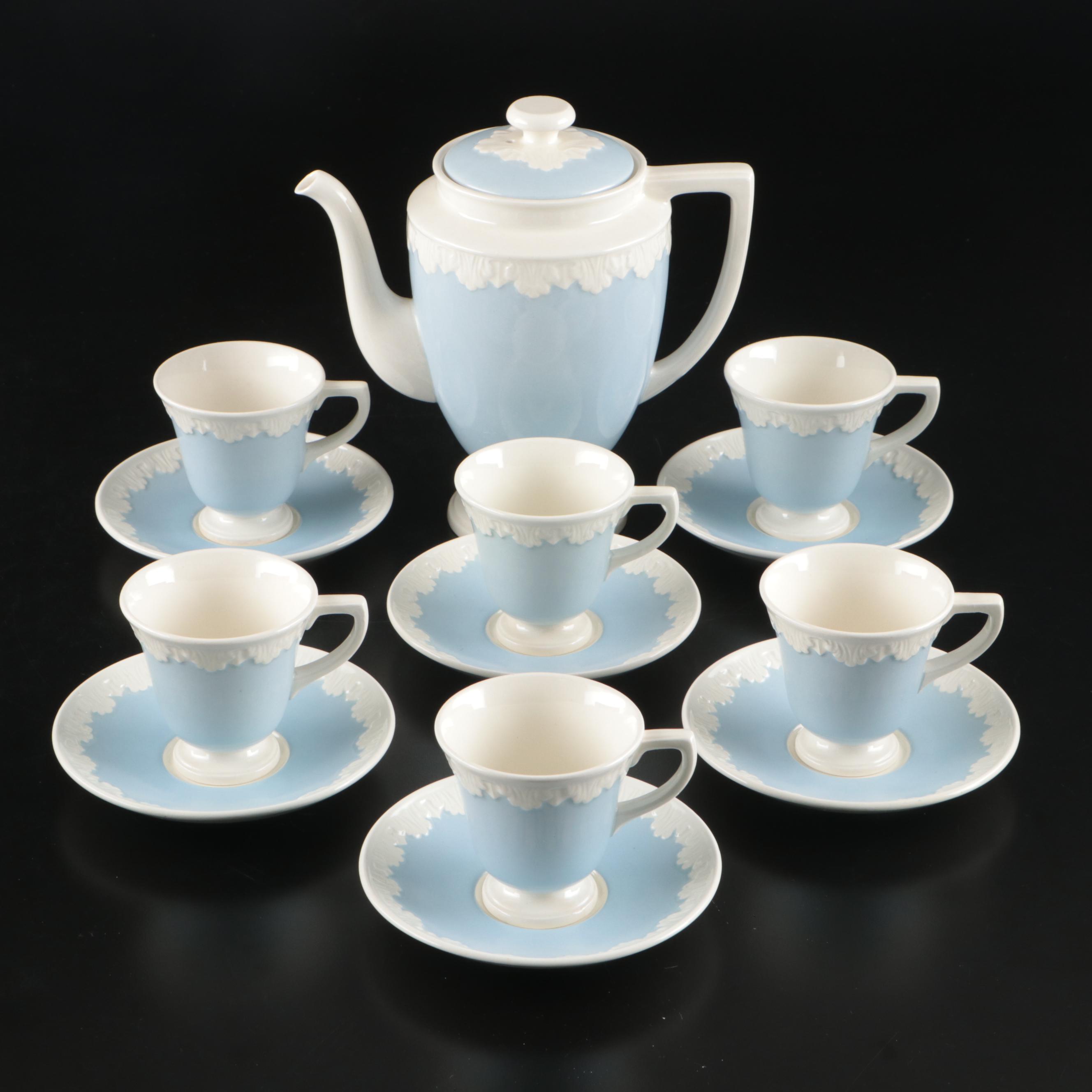 Wedgwood "Albion Corinthian Blue" Coffee Pot, Demitasse Cups and Saucers