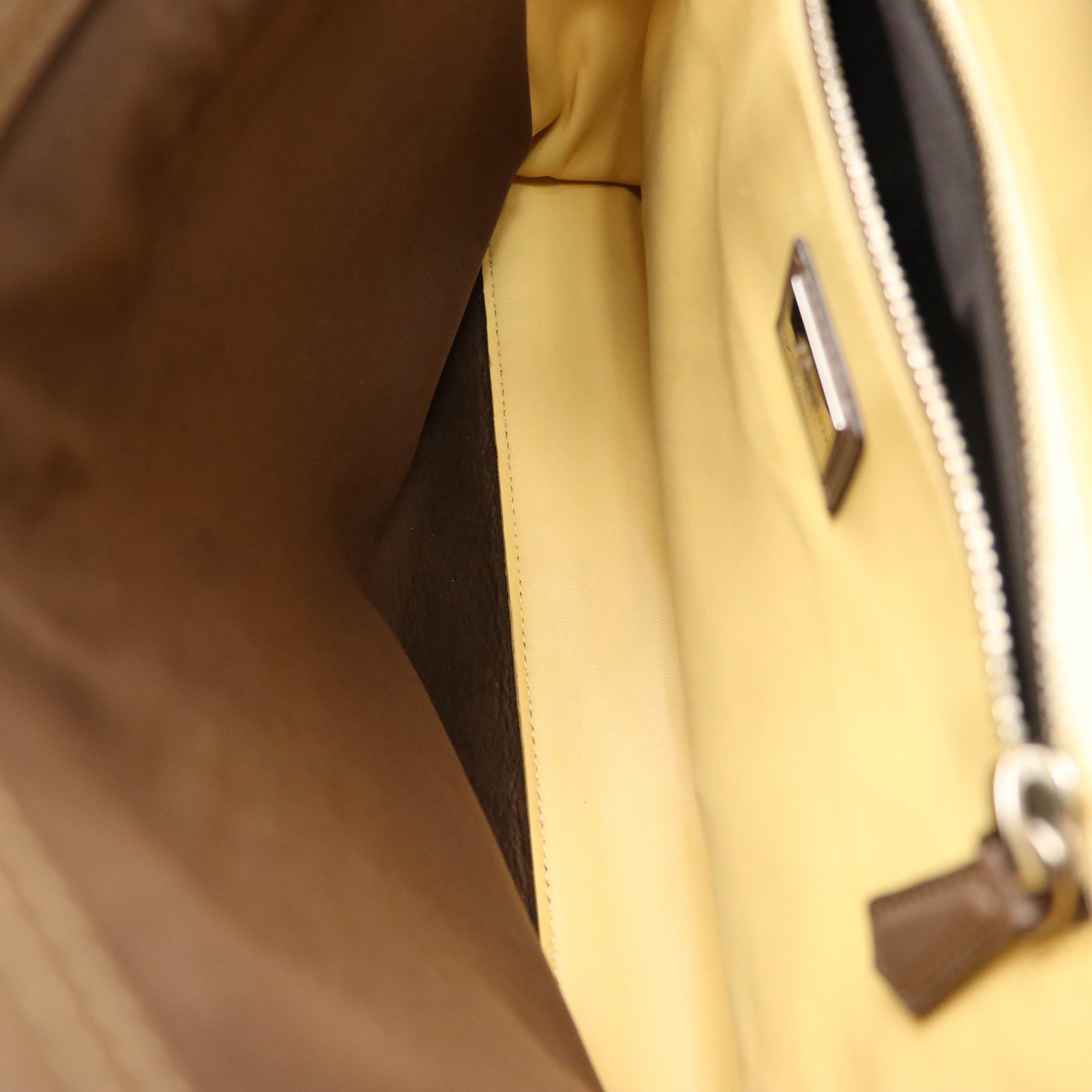 Fendi Large Peekaboo Handbag in Taupe Brown Leather with Blue Accents