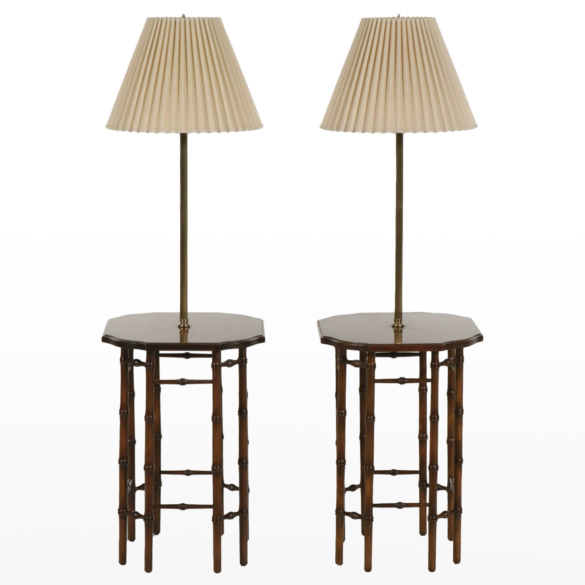 Frederick Cooper Burl Wood Lamp Tables with Bamboo-Form Legs, Pair