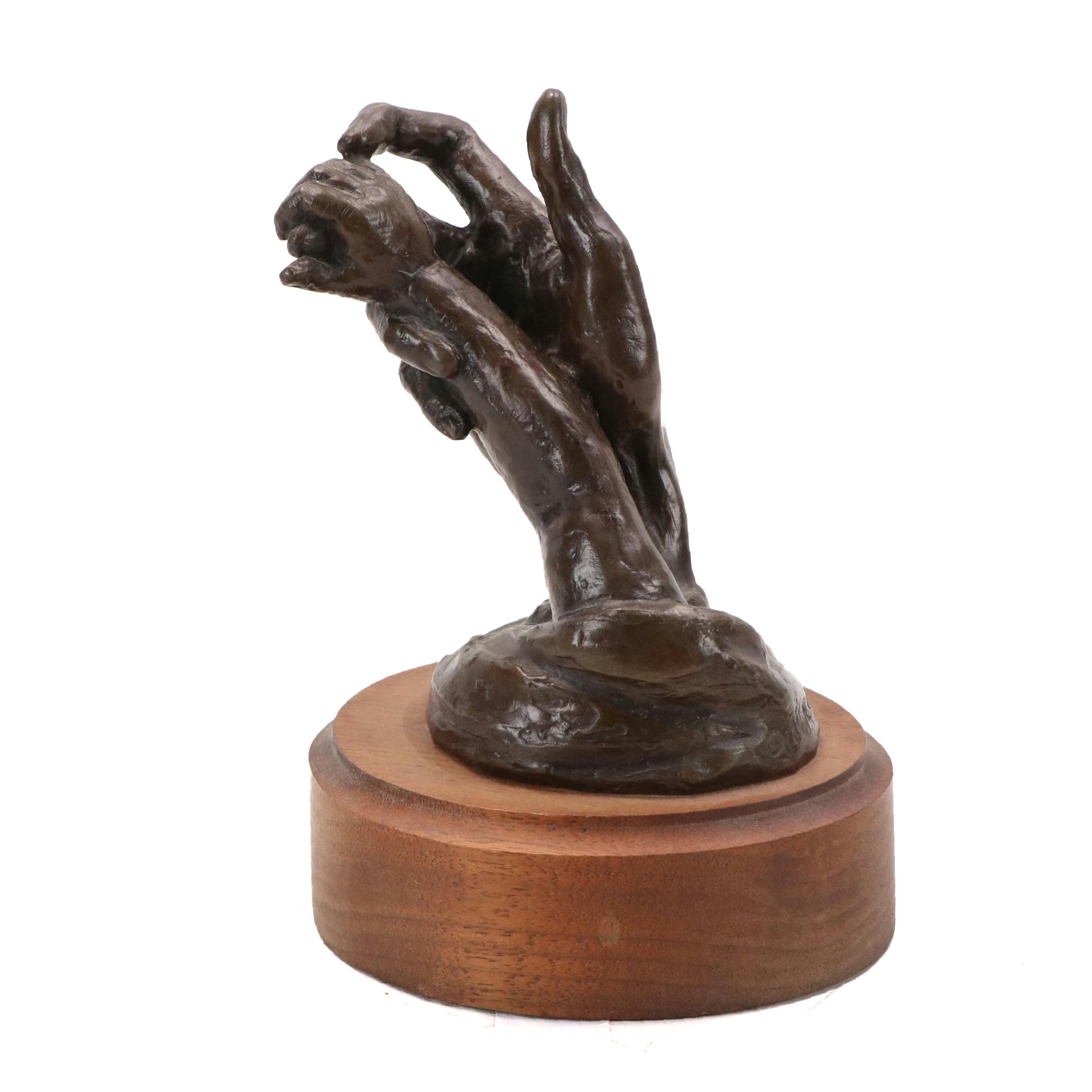 N. Craig Varner Cast Bronze Sculpture of Embracing Hands, 1984