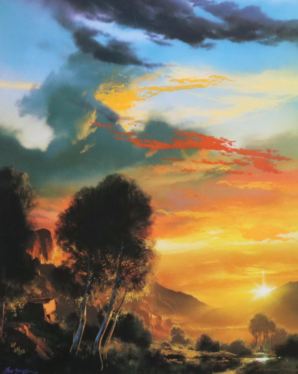 Dale TerBush Embellished Offset Lithograph of Sunset Landscape