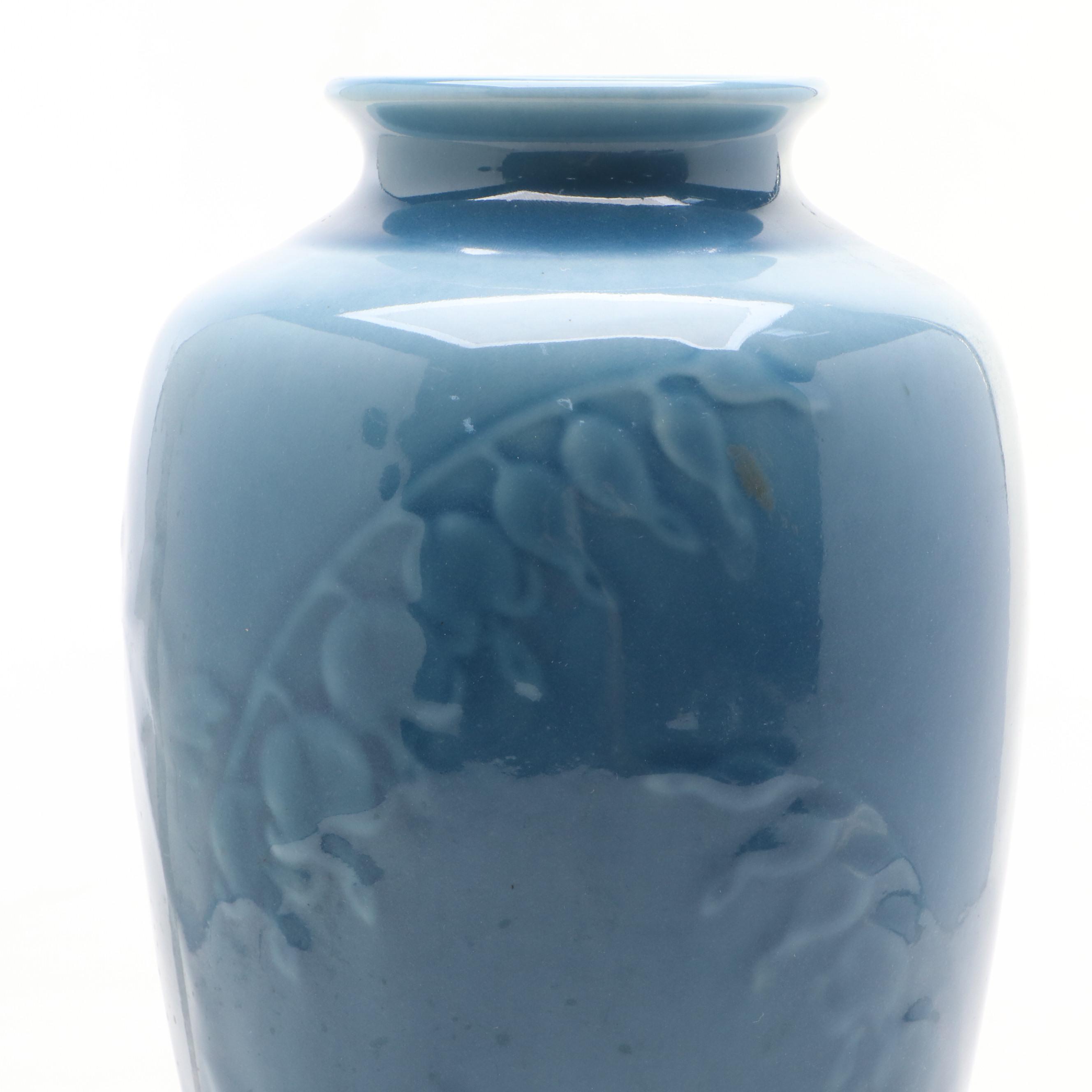 Rookwood Pottery Blue Gloss Glazed Bleeding Hearts Vase, 1946