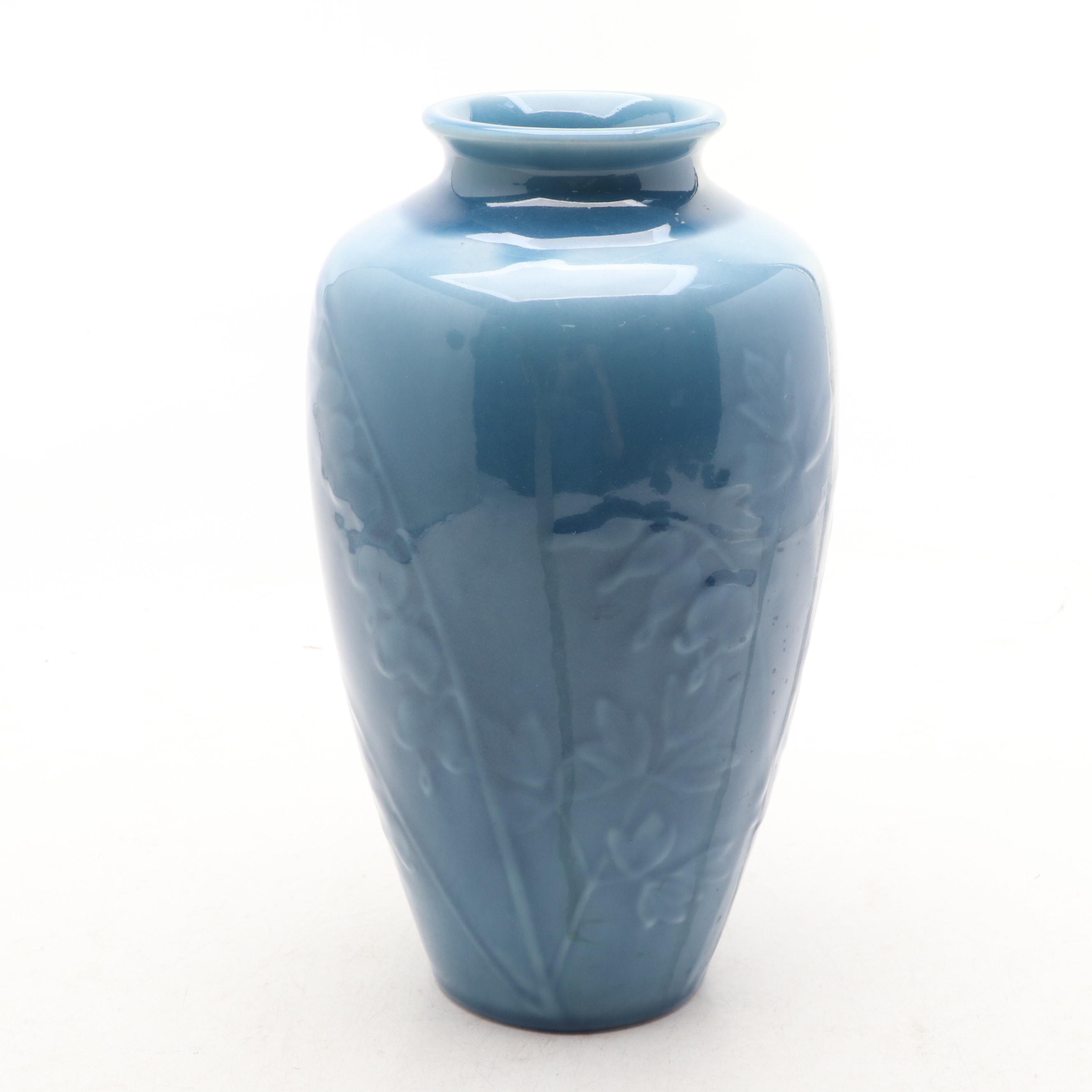 Rookwood Pottery Blue Gloss Glazed Bleeding Hearts Vase, 1946