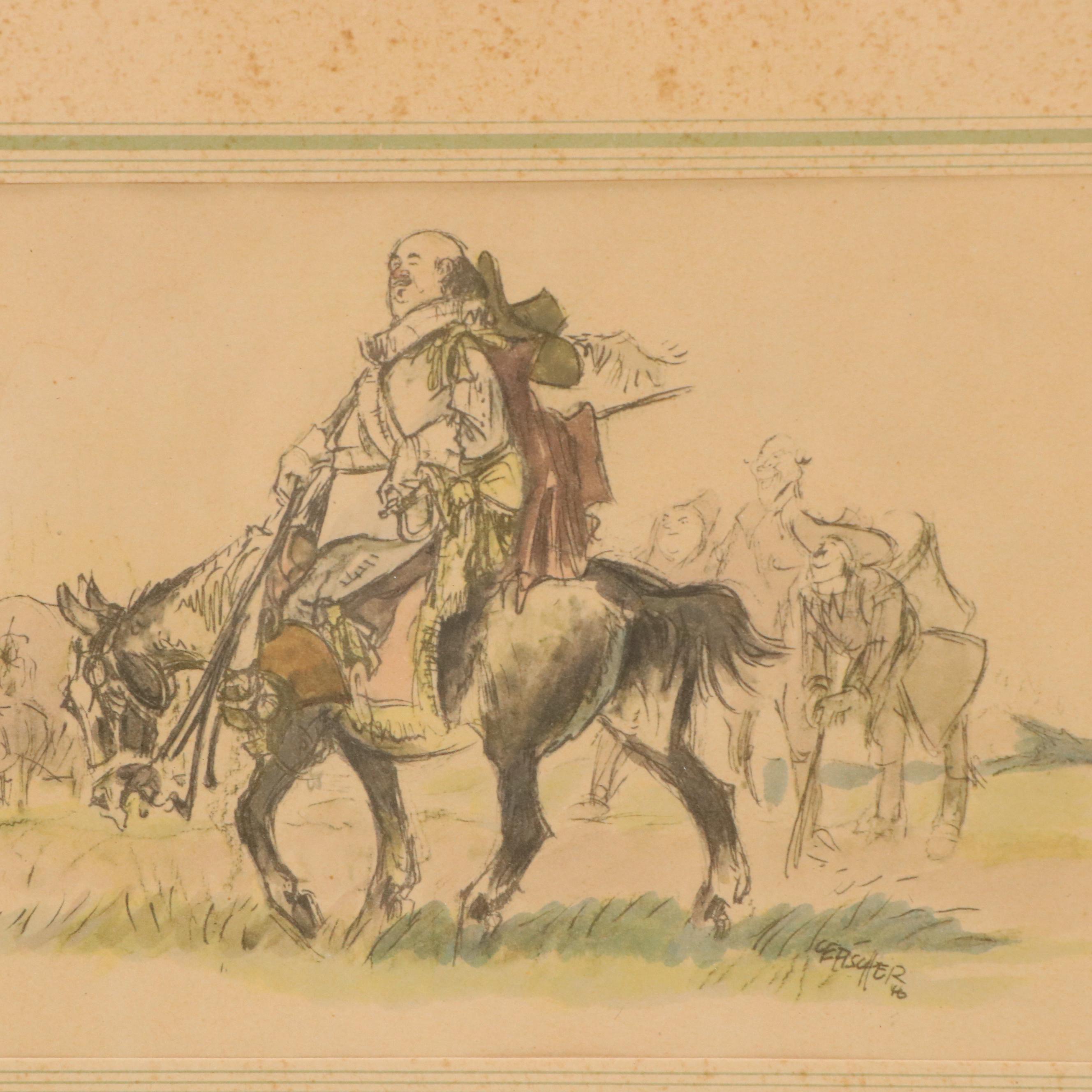 Hand-Colored Halftones After Carl Ernst Fischer Equestrian Illustrations