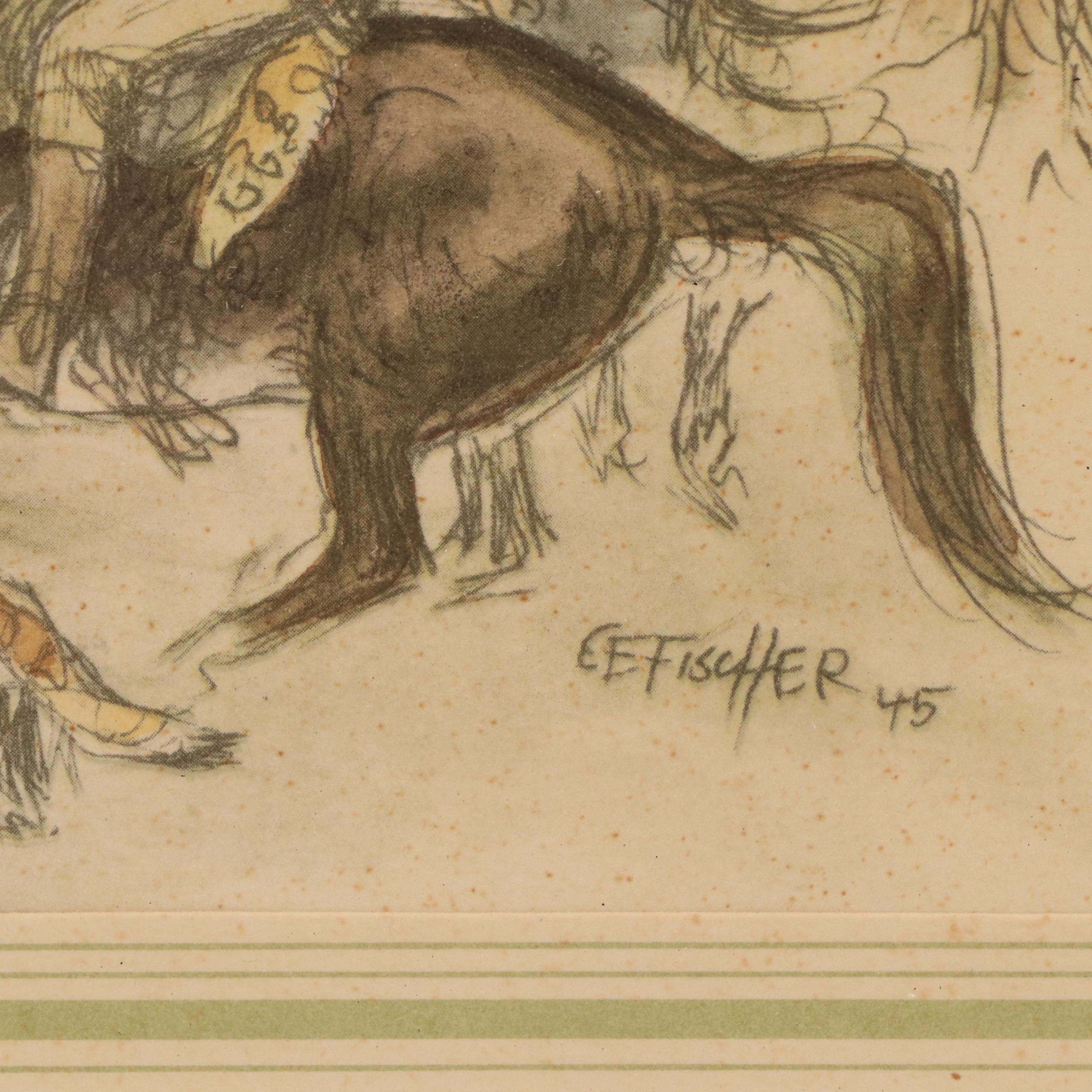 Hand-Colored Halftones After Carl Ernst Fischer Equestrian Illustrations
