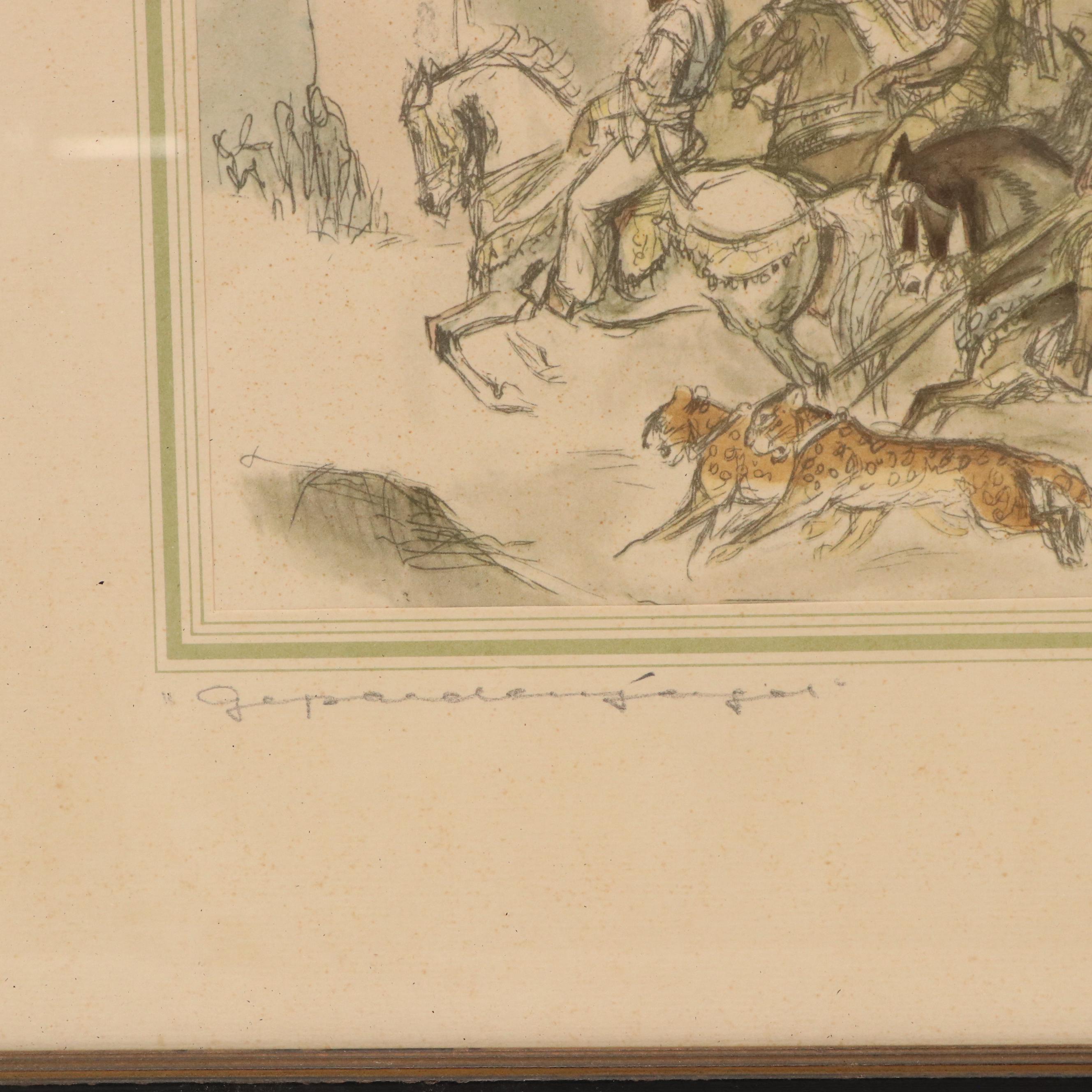 Hand-Colored Halftones After Carl Ernst Fischer Equestrian Illustrations