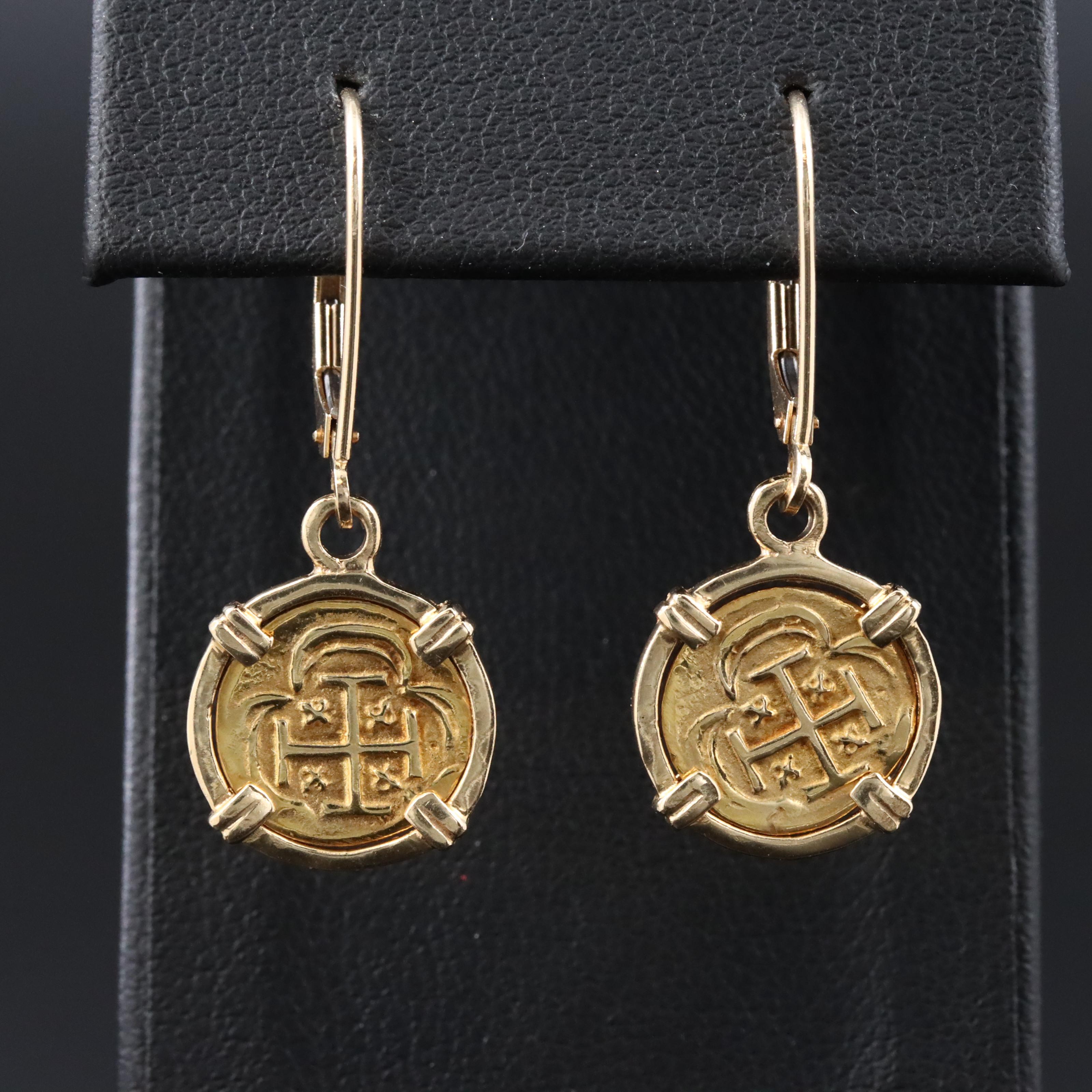 14K Earrings with Replica Spanish Gold Reale Coins