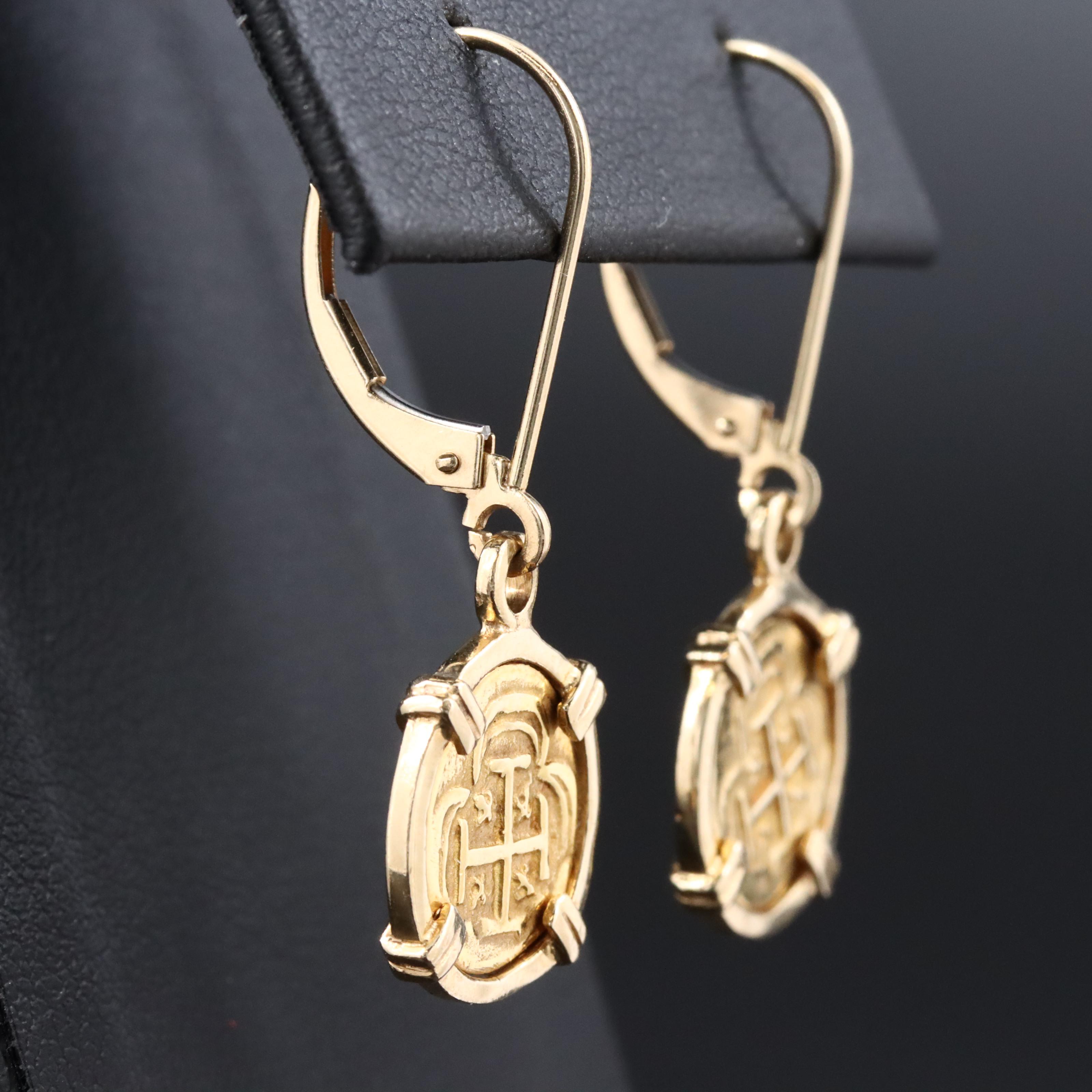 14K Earrings with Replica Spanish Gold Reale Coins