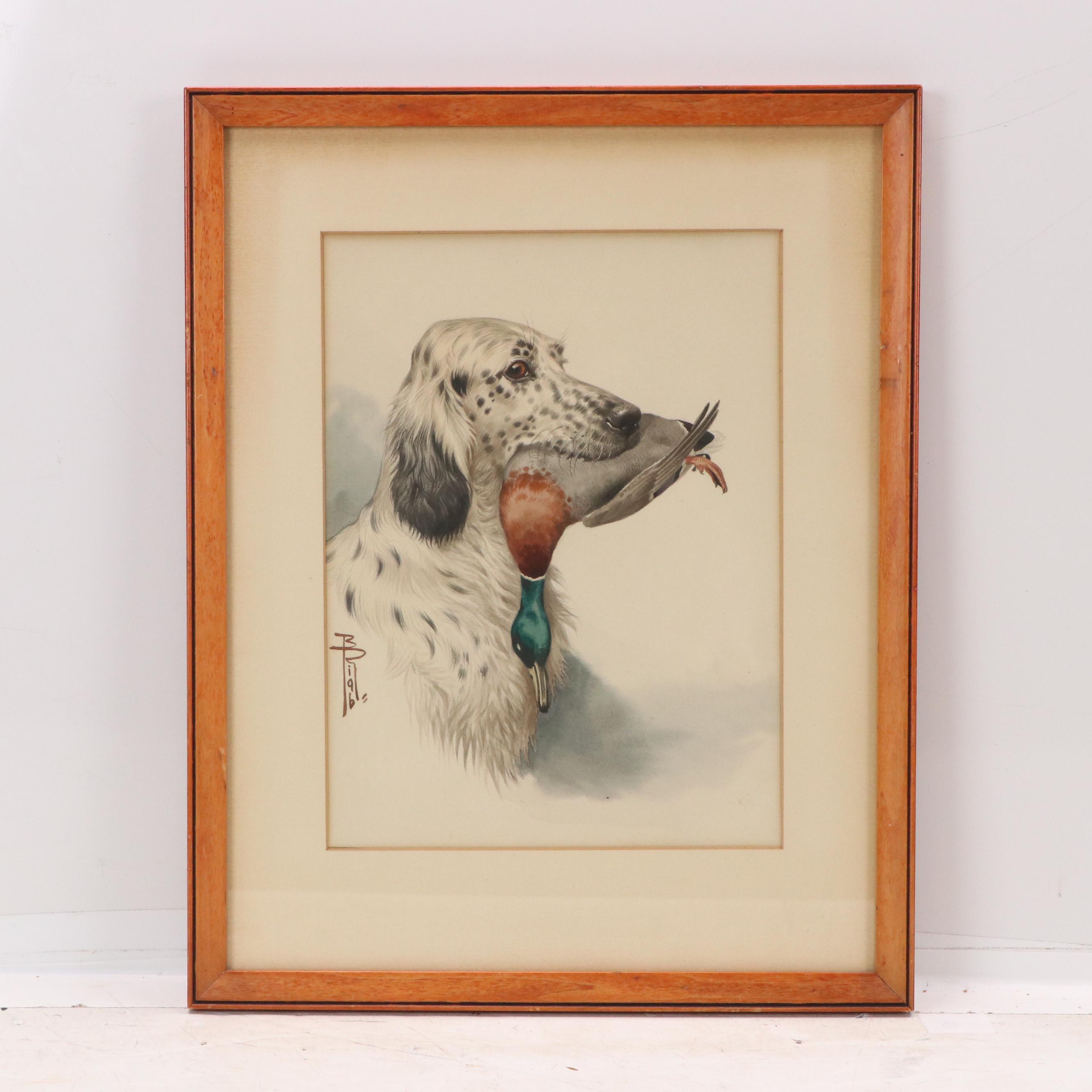 Aquatint Etchings After Boris Riab of Dogs with Waterfowl, 20th Century