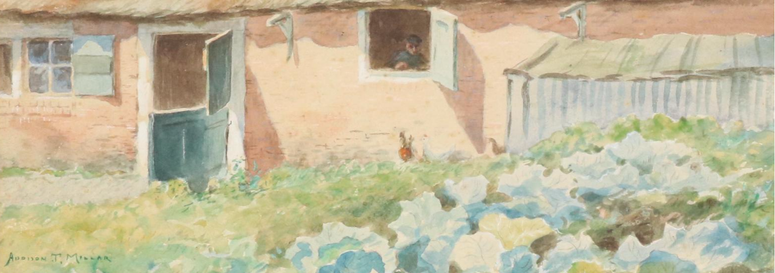 Addison Thomas Millar Genre Watercolor Painting of Figure Looking Out Window