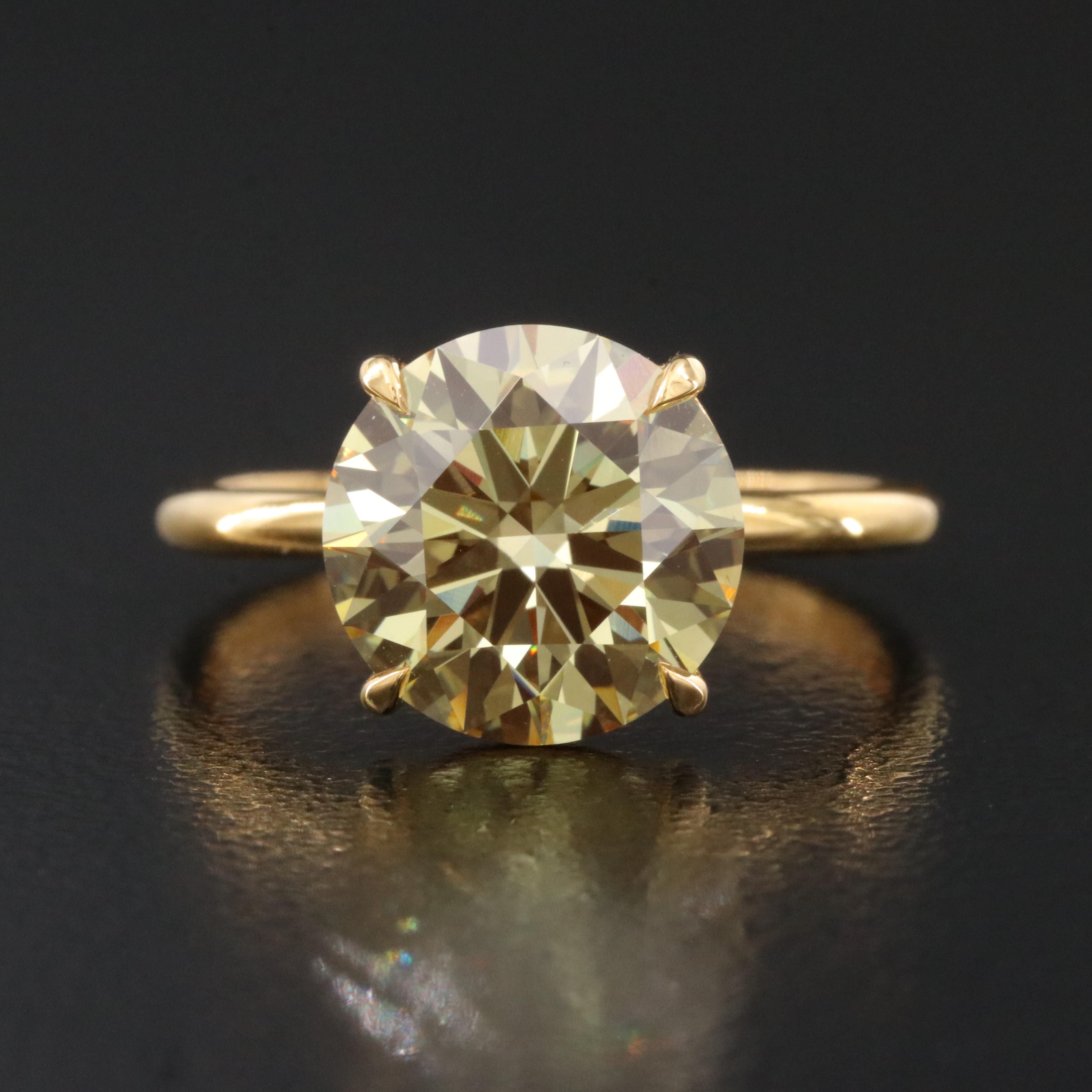 18K 3.41 CT Lab Grown Fancy Yellow Diamond Solitaire Ring with IGI Report