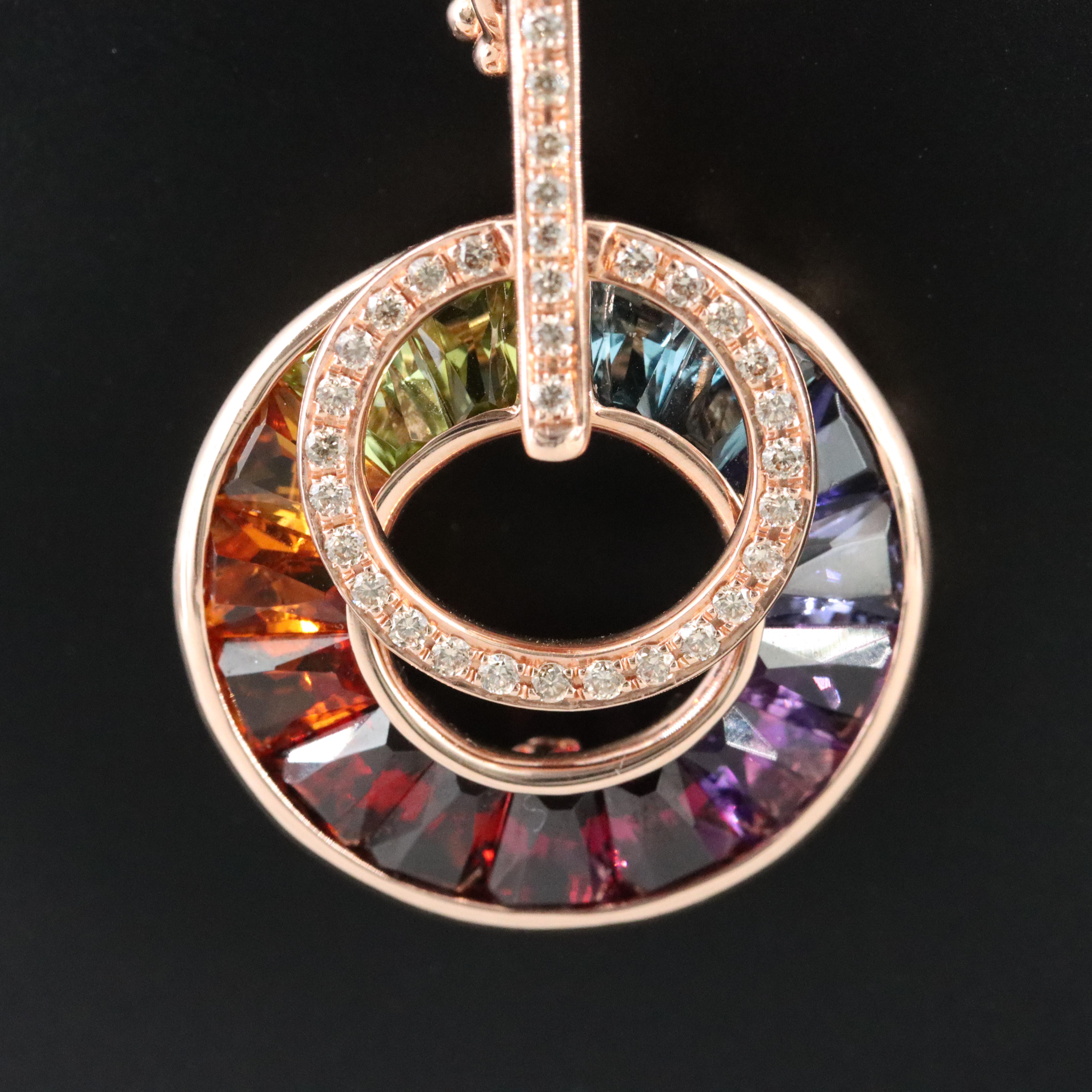 Bellarri 14K Rose Gold Gemstone and Diamond Circle Enhancer Pendant Necklace