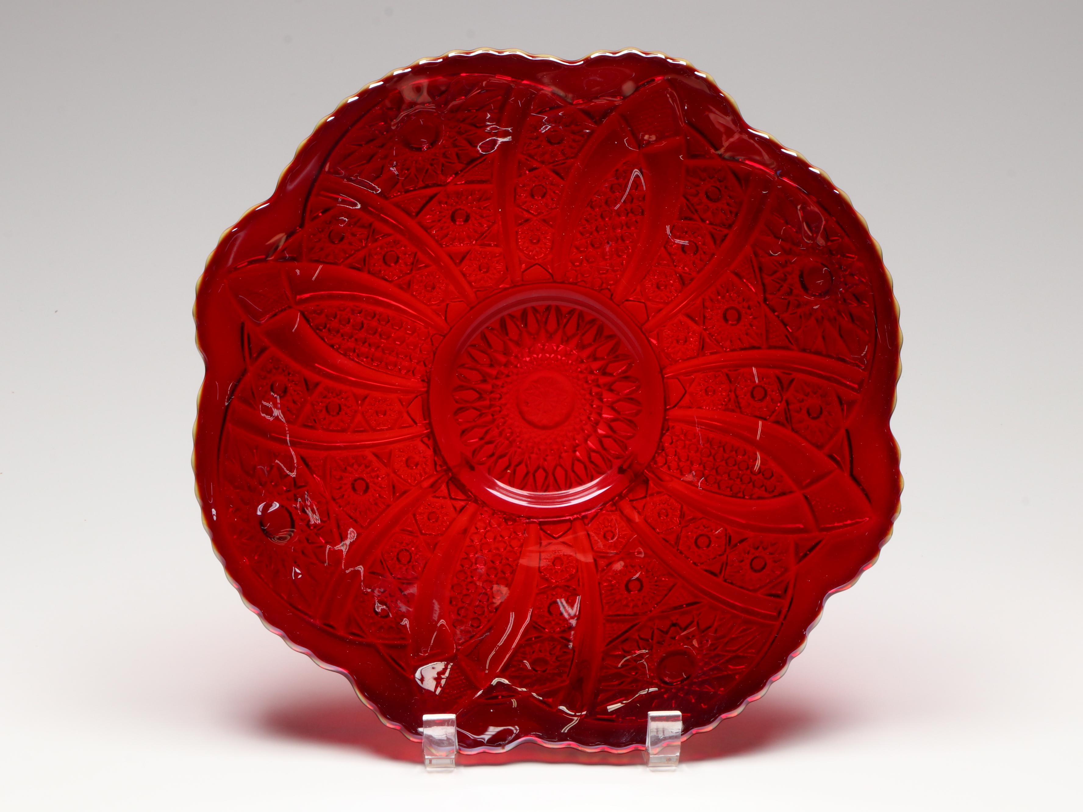 Vintage Iridescent Red Carnival Glass Tableware, Mid to Late 20th Century