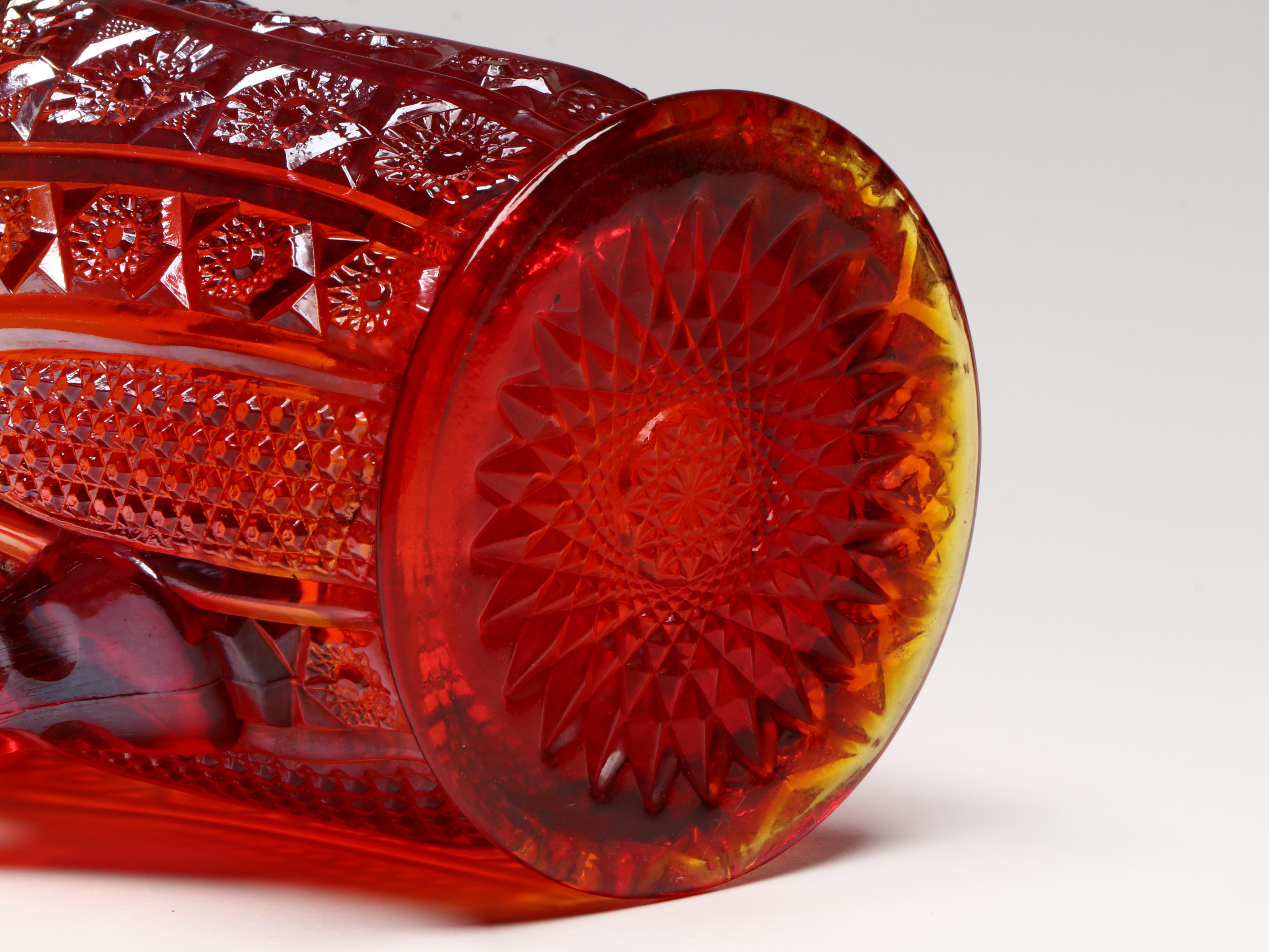 Vintage Iridescent Red Carnival Glass Tableware, Mid to Late 20th Century