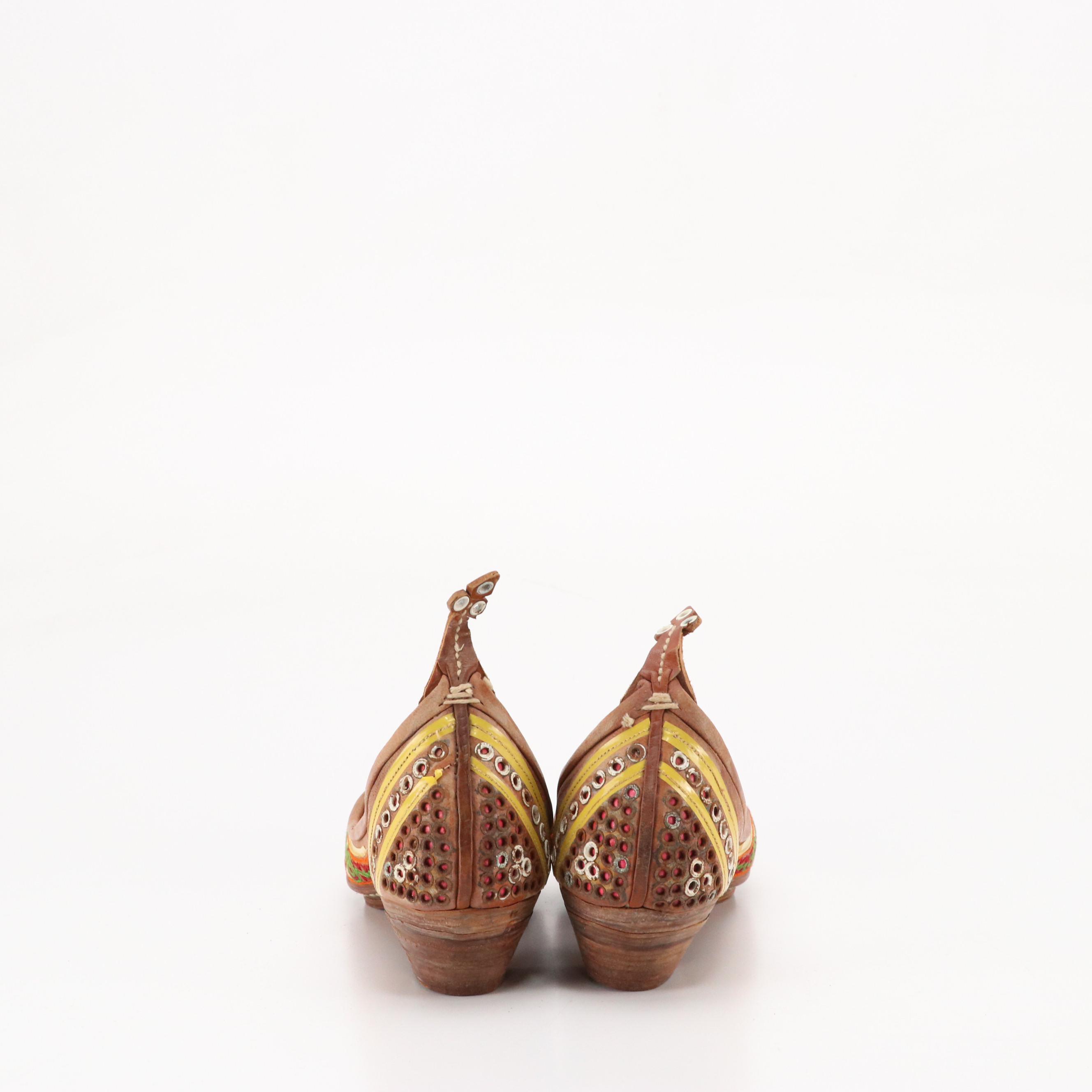 Punjabi/Jutti Handmade Embroidered Leather Shoes with Grommet Detail