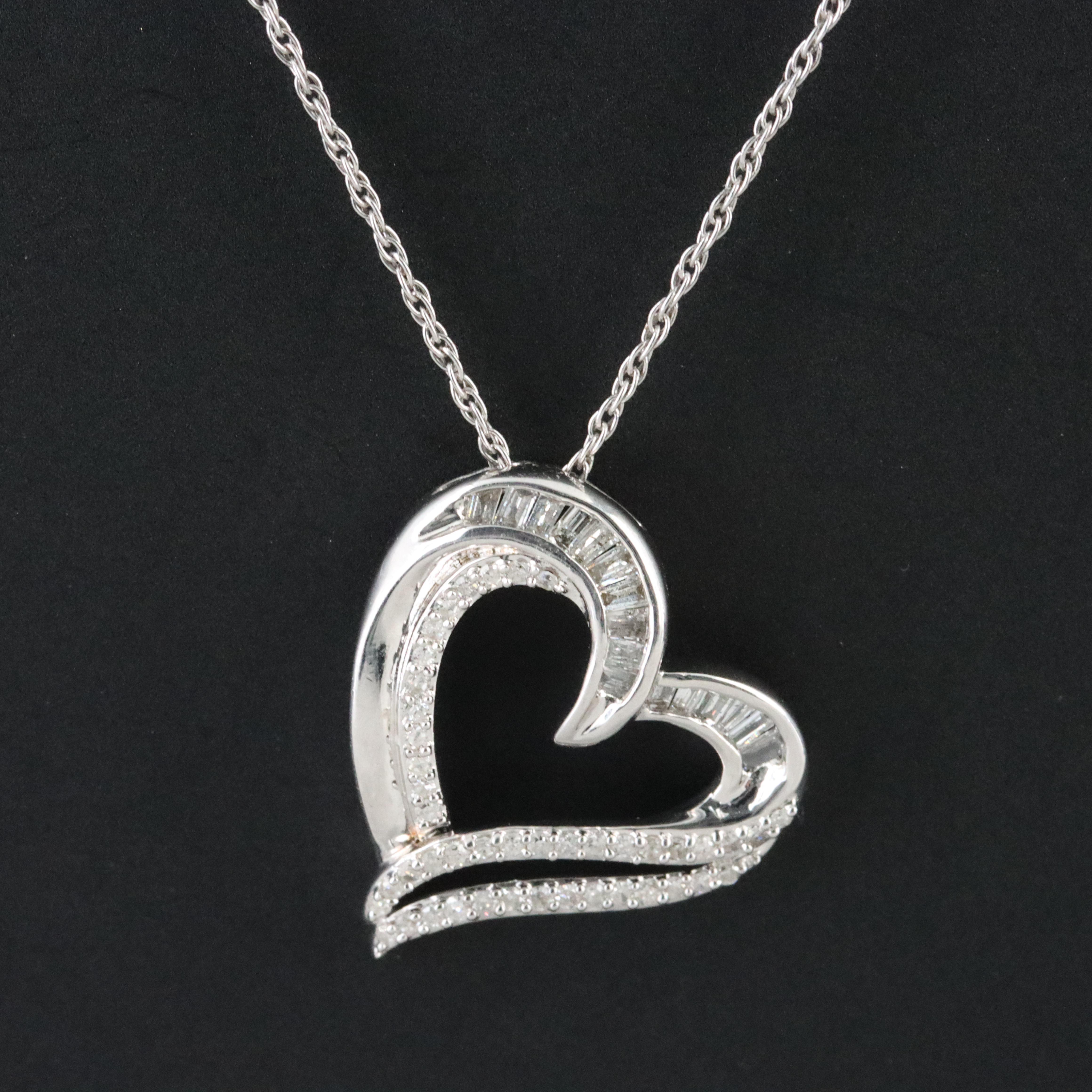 Sterling Diamond Heart Pendant Necklace