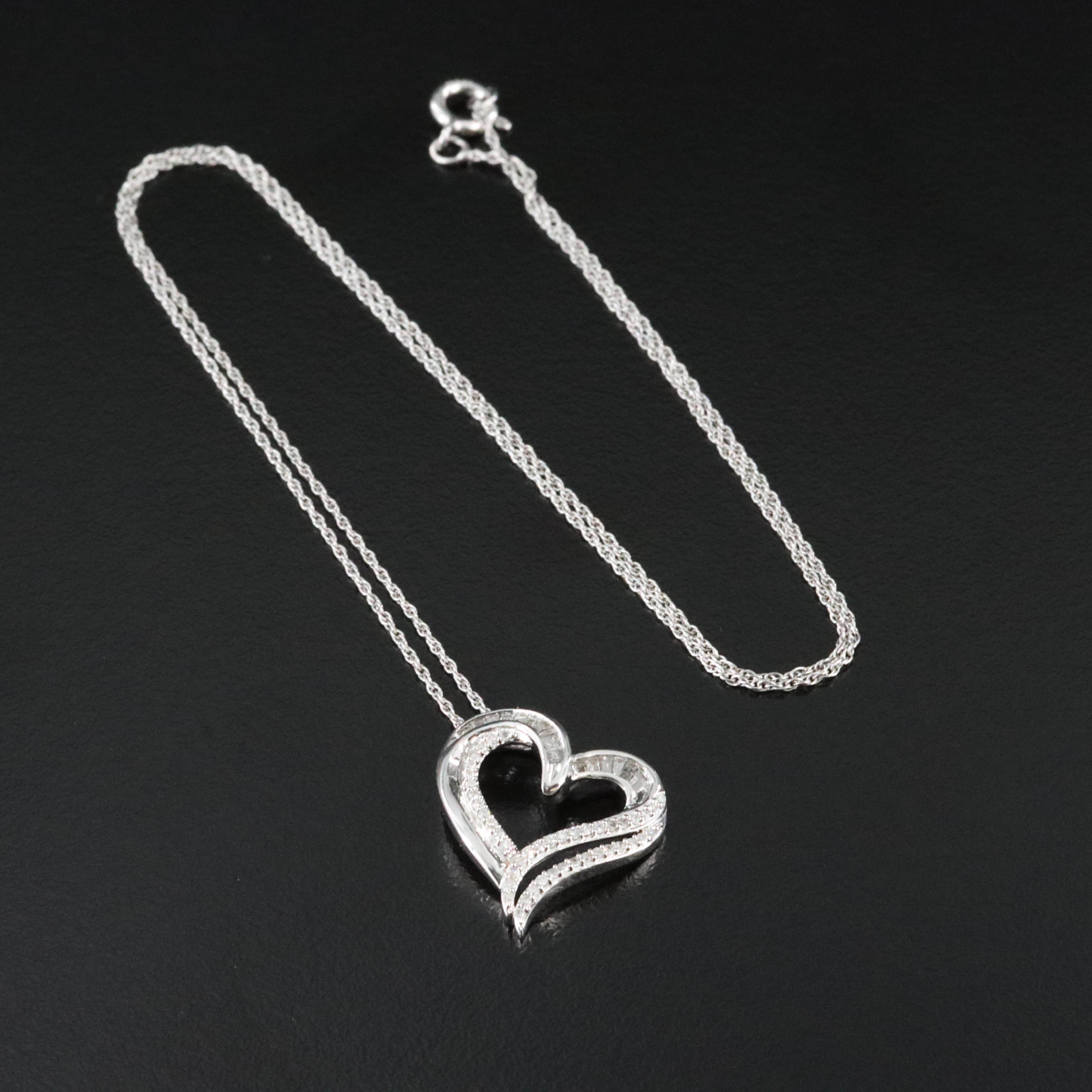Sterling Diamond Heart Pendant Necklace