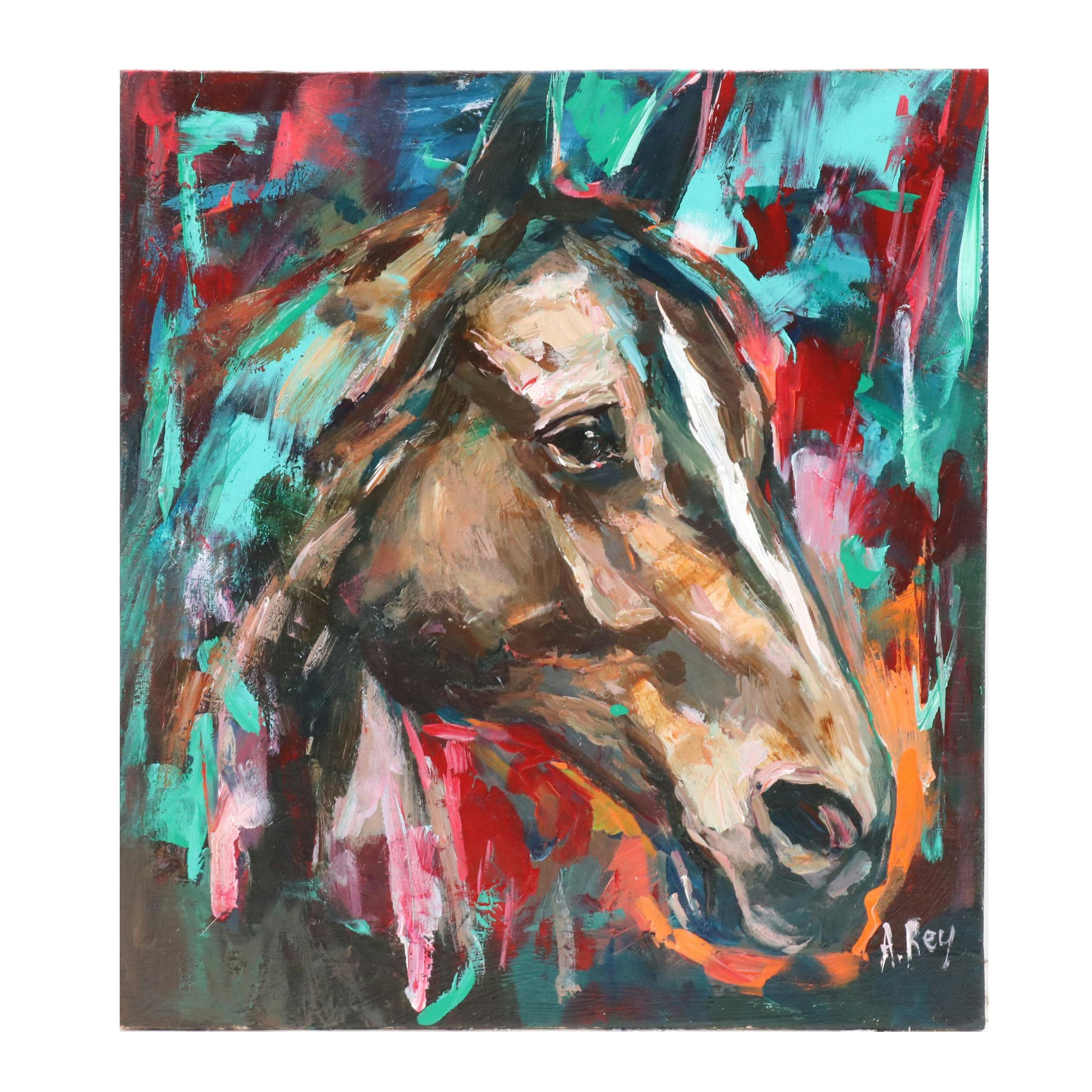 Agnes Rey Oil Painting "Wild Horse," 21st Century