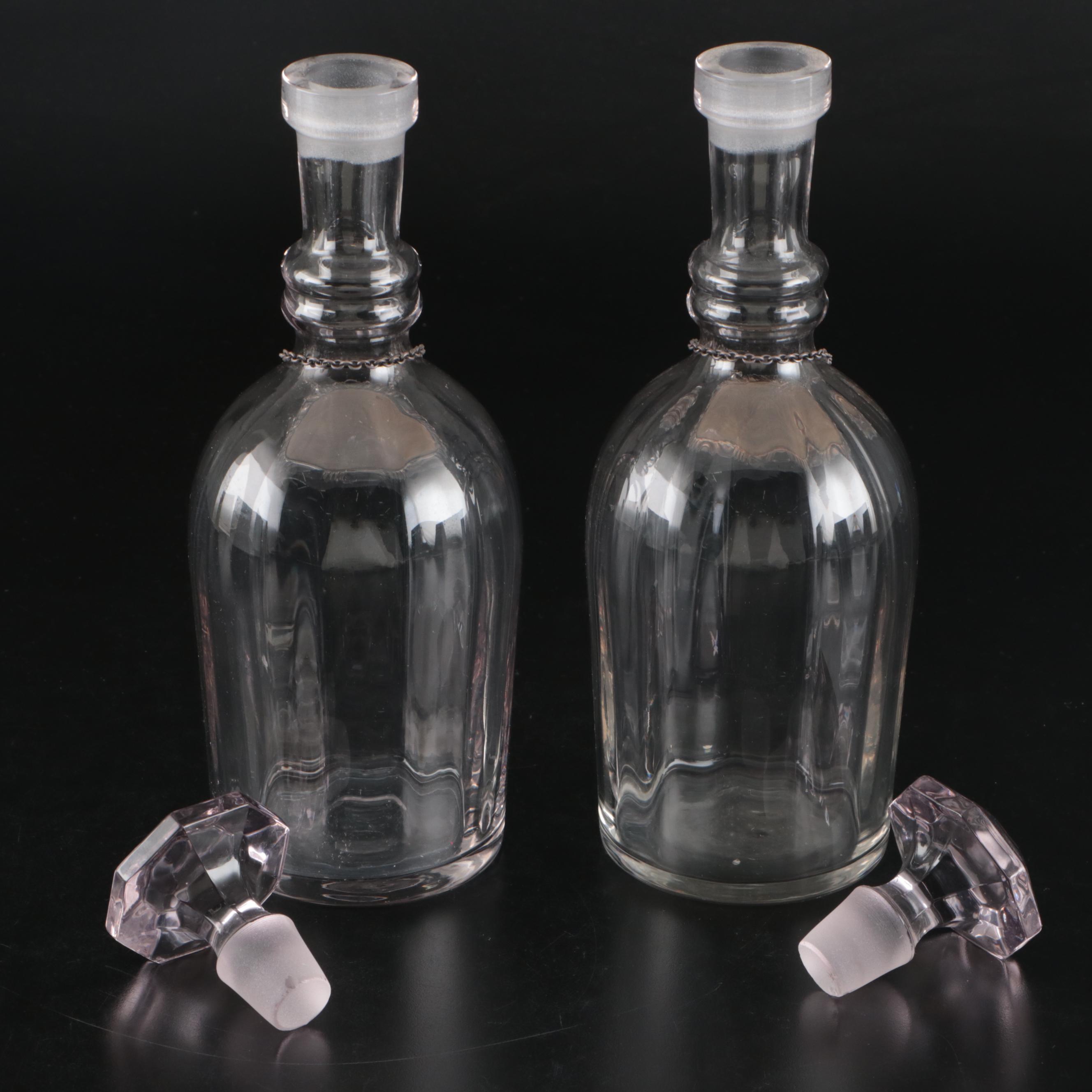 Georgian Style Ring Neck Glass Decanters with Sterling Silver Bottle Tags