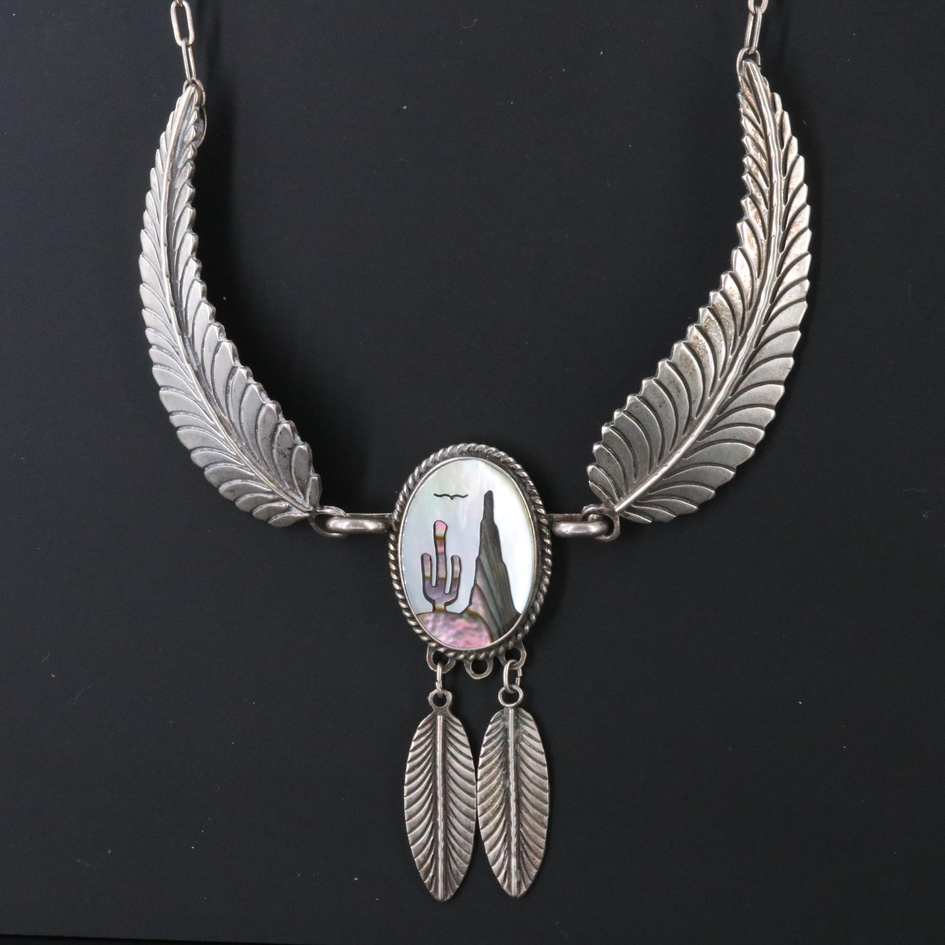 Southwestern Sterling Mother-of-Pearl Inlay Necklace