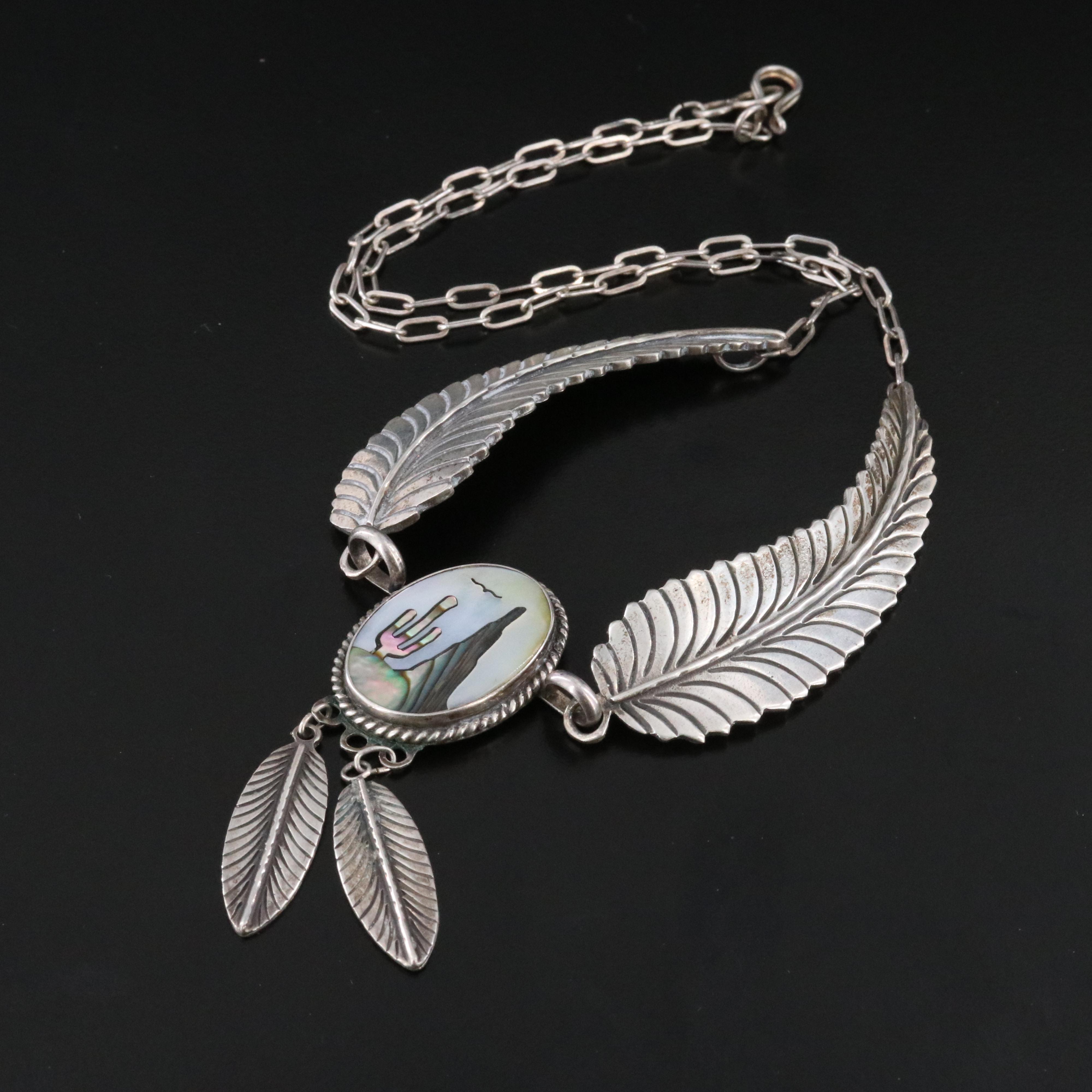 Southwestern Sterling Mother-of-Pearl Inlay Necklace