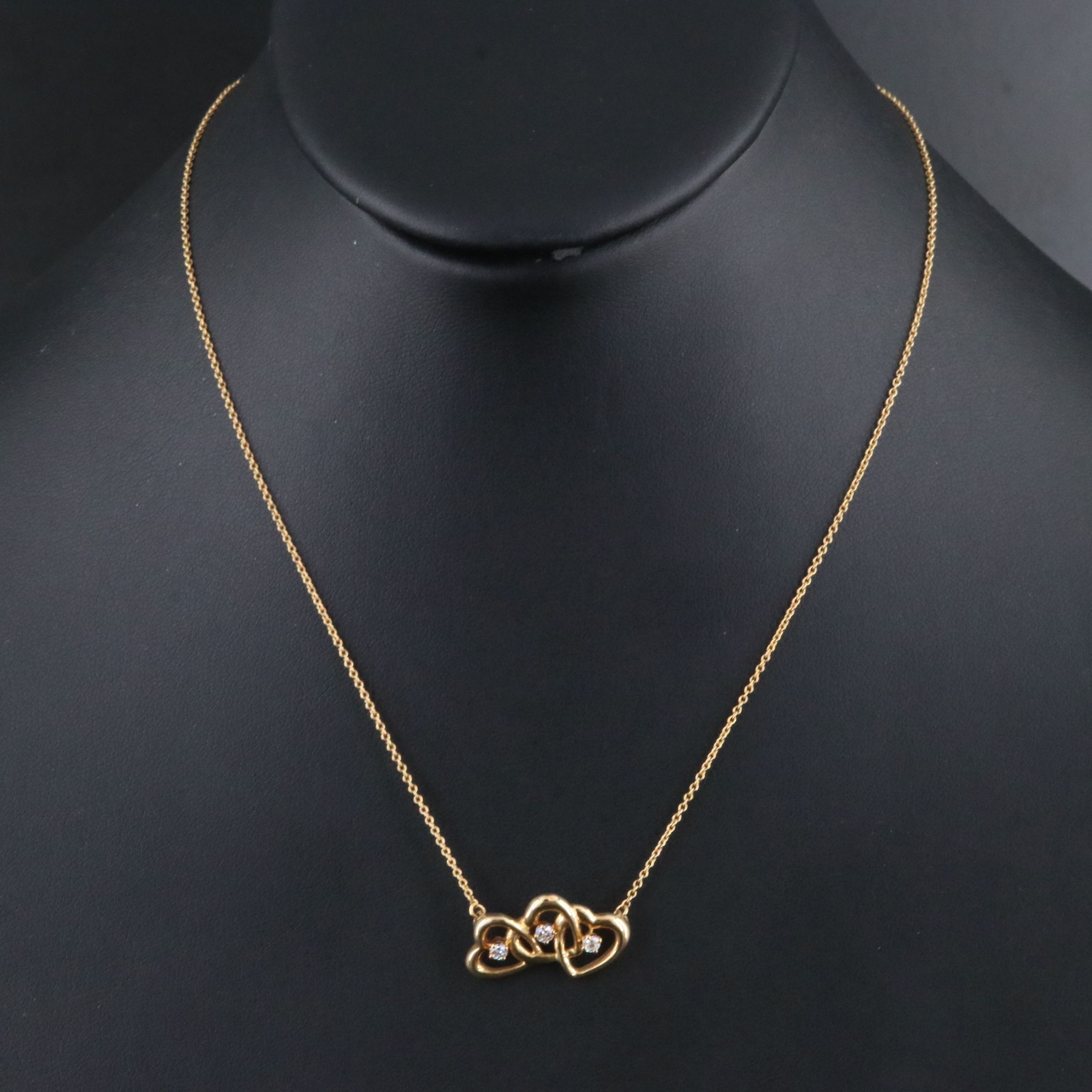 Tiffany & Co. 18K Diamond Triple Heart Necklace