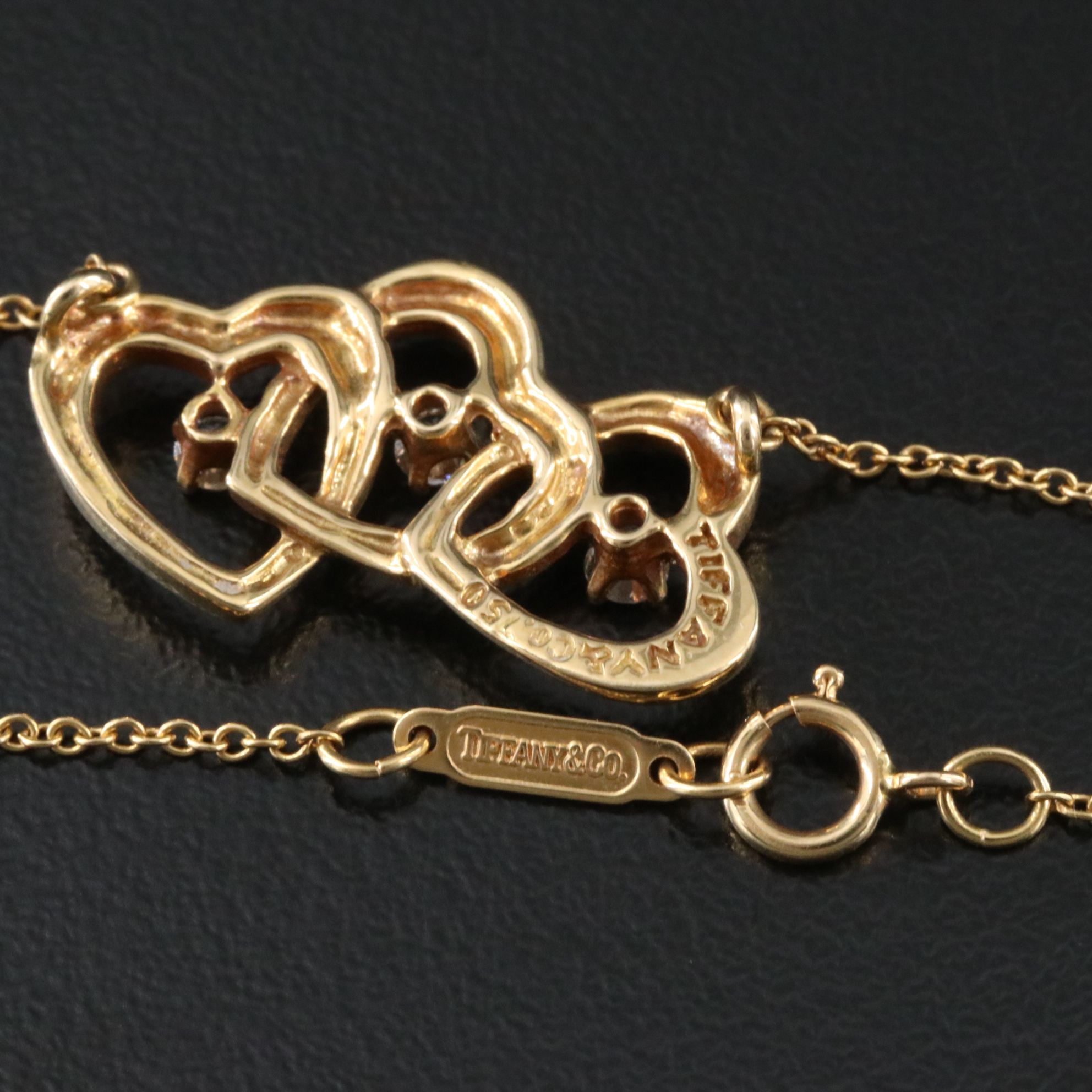 Tiffany & Co. 18K Diamond Triple Heart Necklace