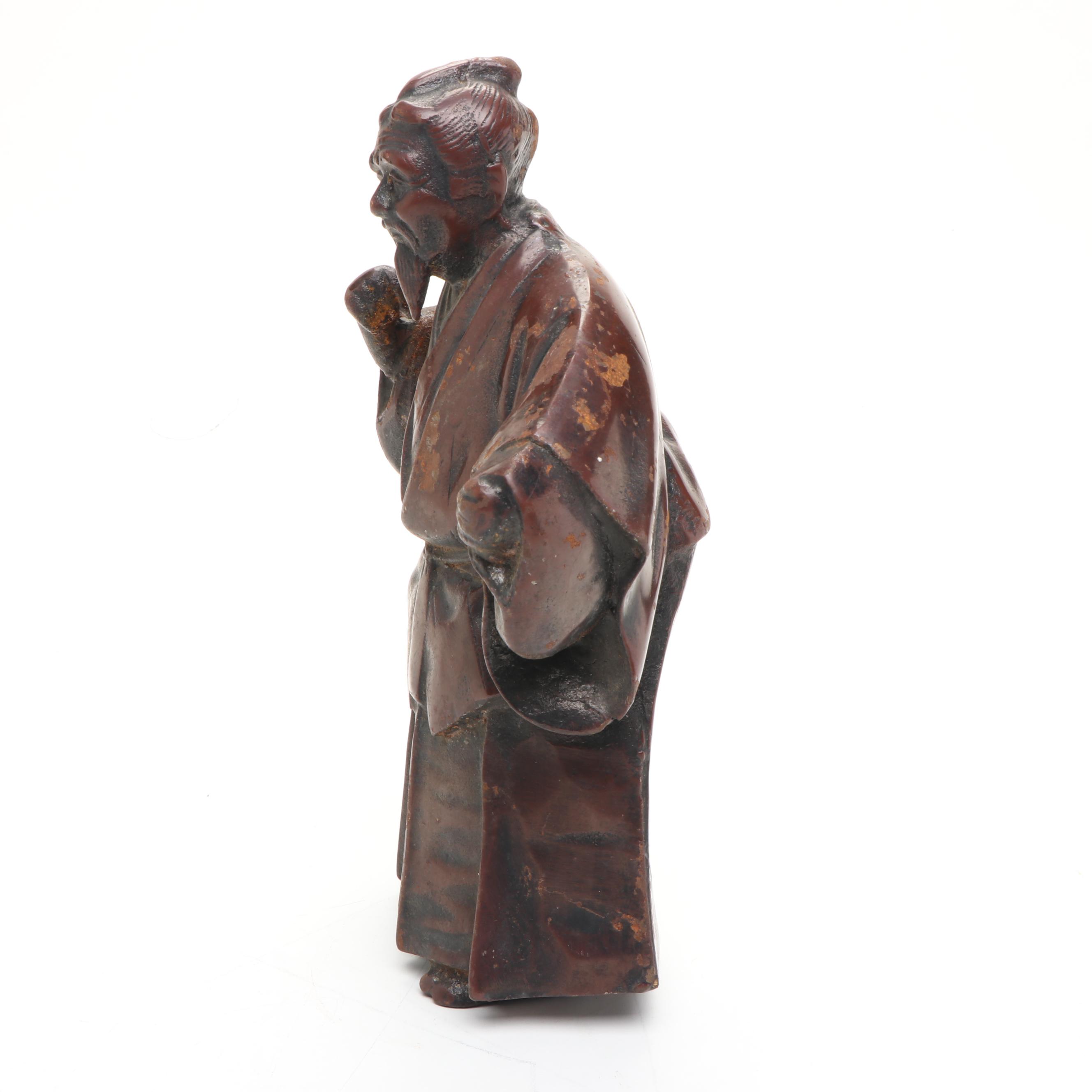 Japanese Elderly Male Farmer Metal Figure