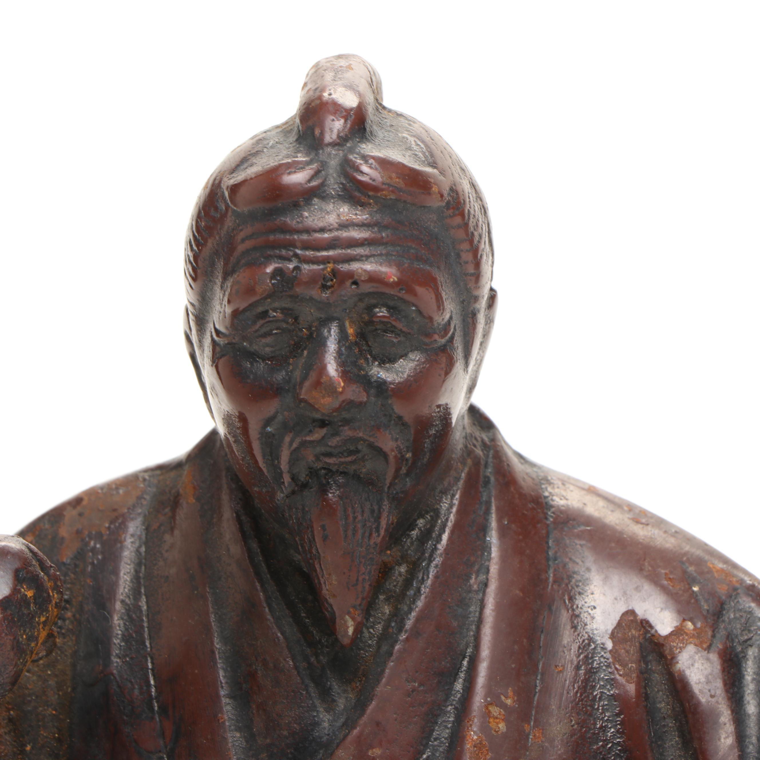 Japanese Elderly Male Farmer Metal Figure