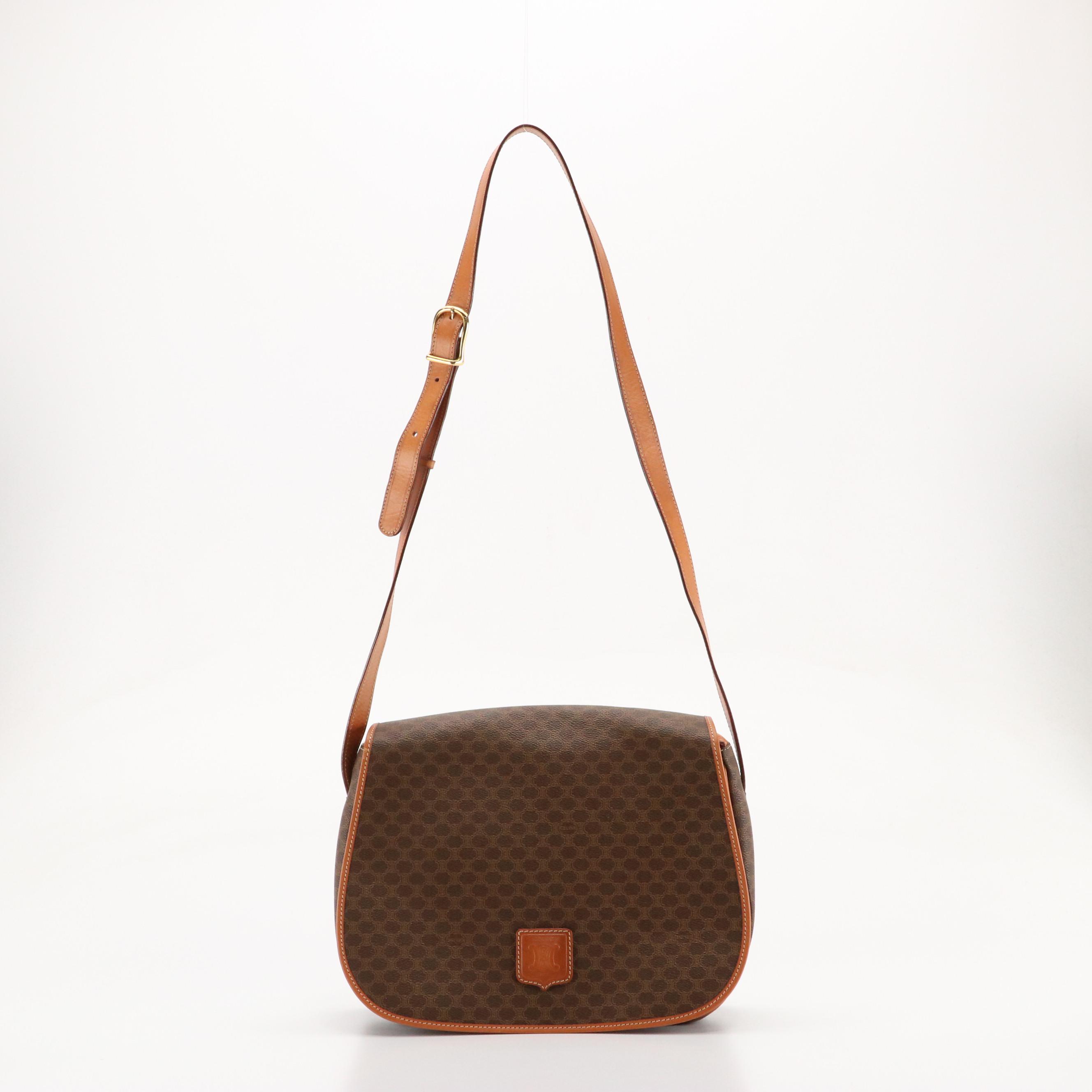 Celine Saddle-Flap Messenger Bag in Macadam Coated Canvas and Leather Trim