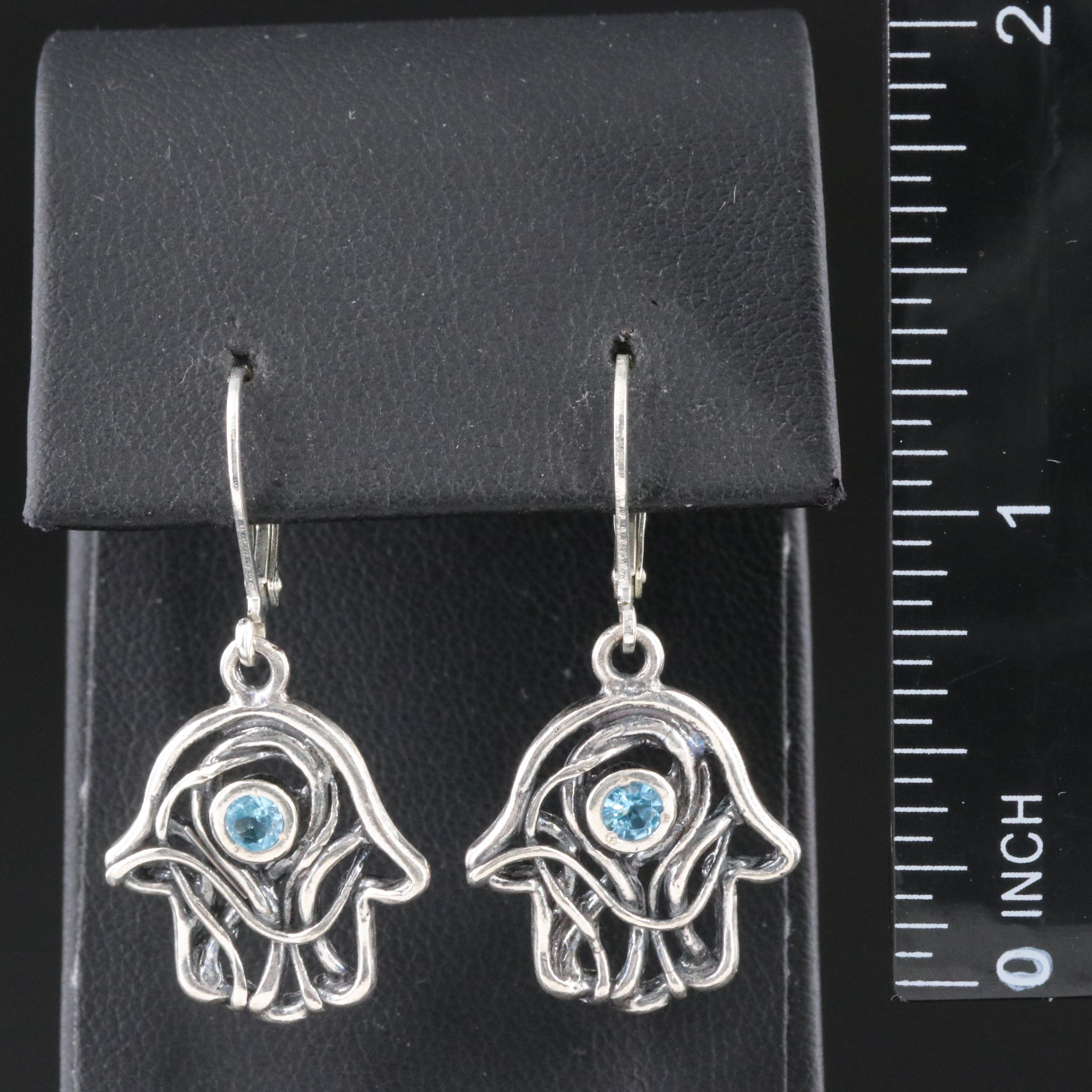 Sterling Blue Topaz Hamsa Earrings