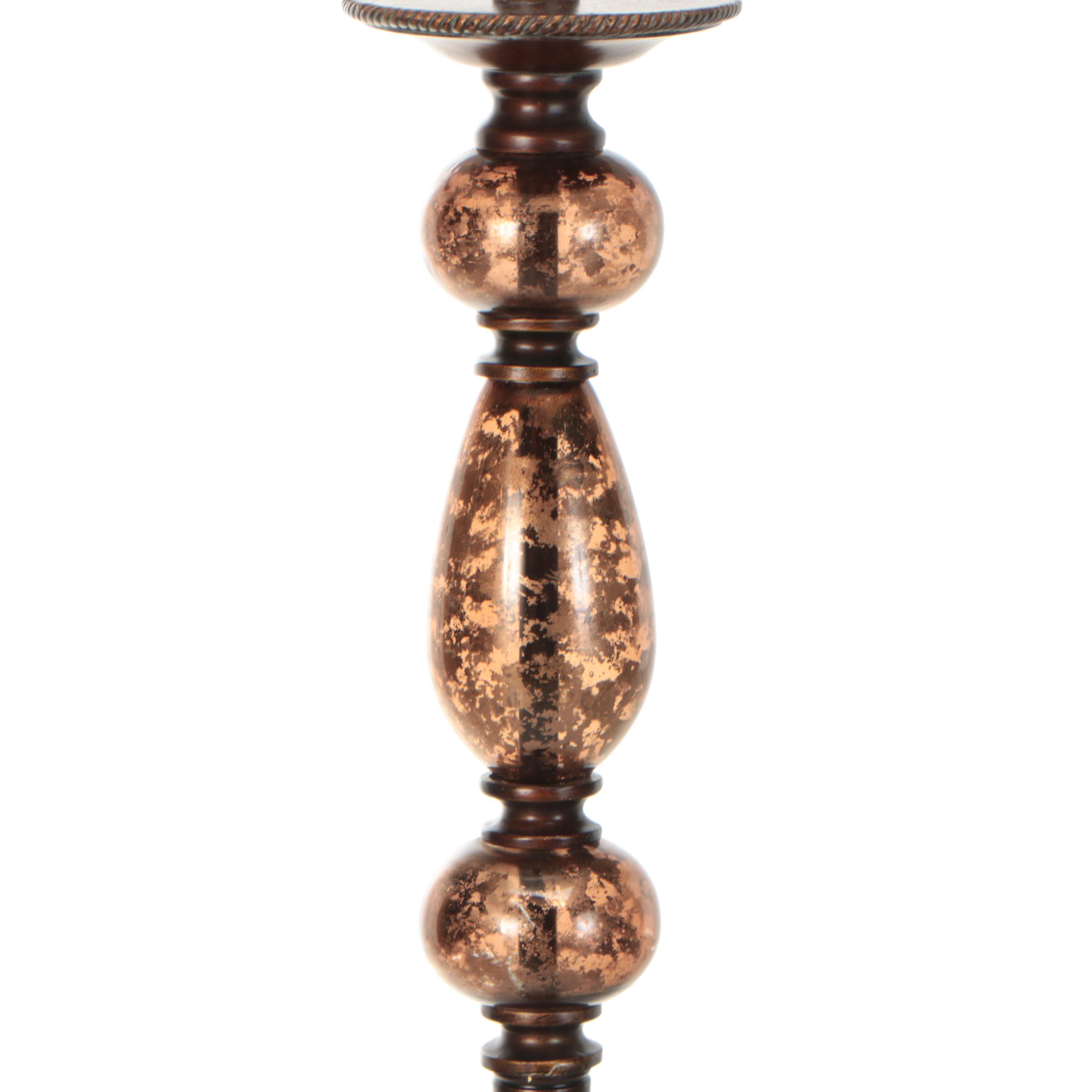 Bronze Patinated and Tortoise Glass Spacer Floor Lamp with Silk Shade