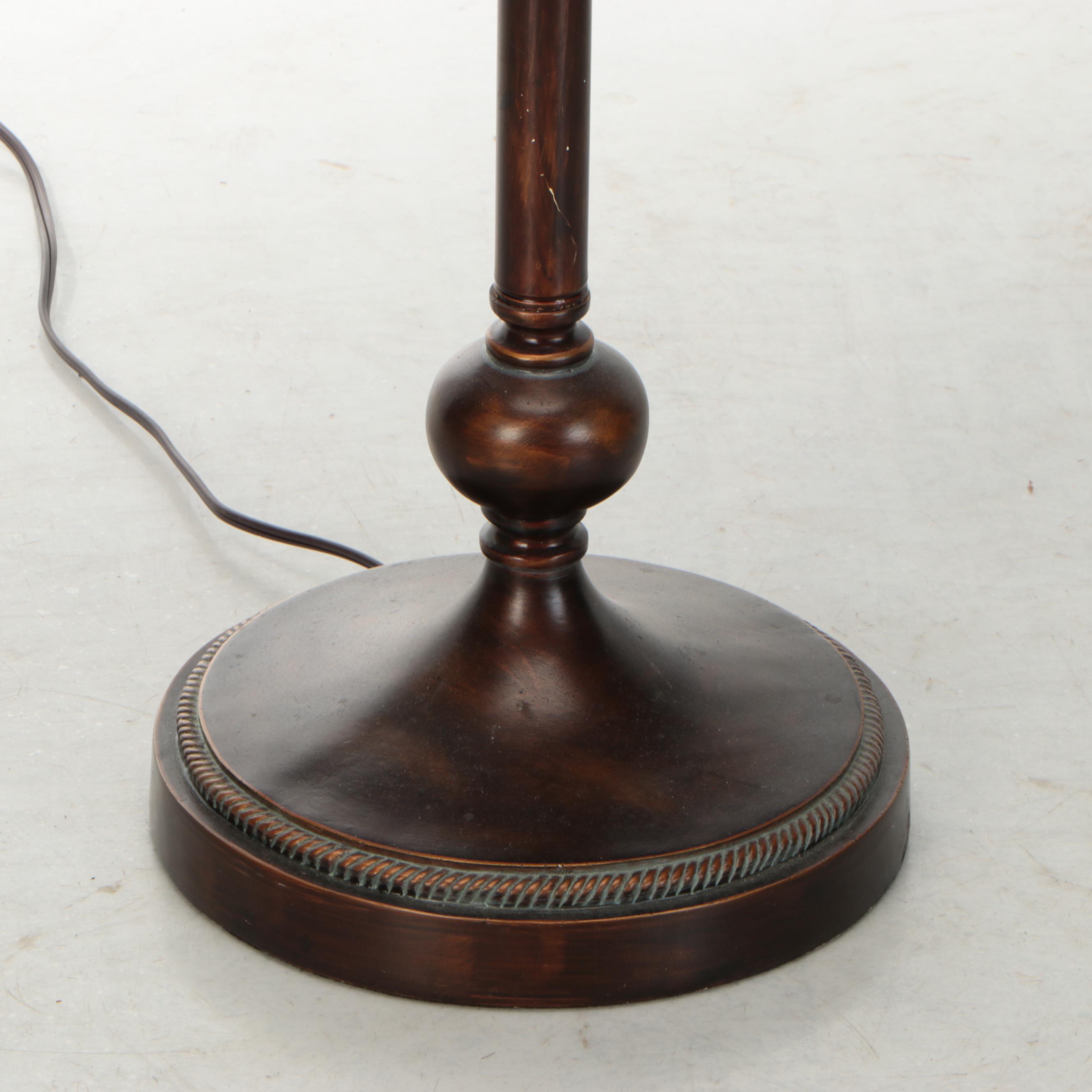 Bronze Patinated and Tortoise Glass Spacer Floor Lamp with Silk Shade