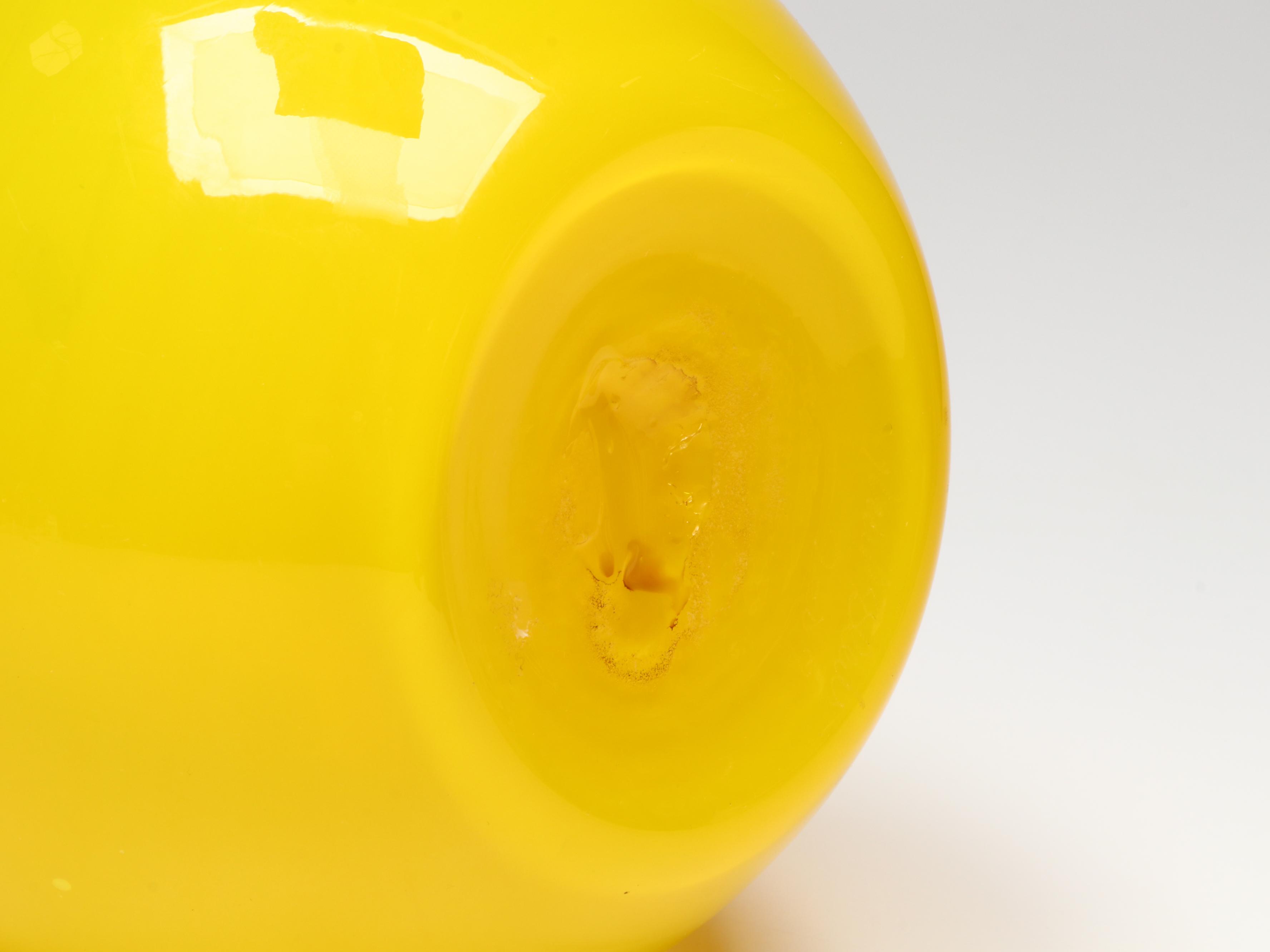 Blenko Yellow and Blue Spiral Art Glass Vase