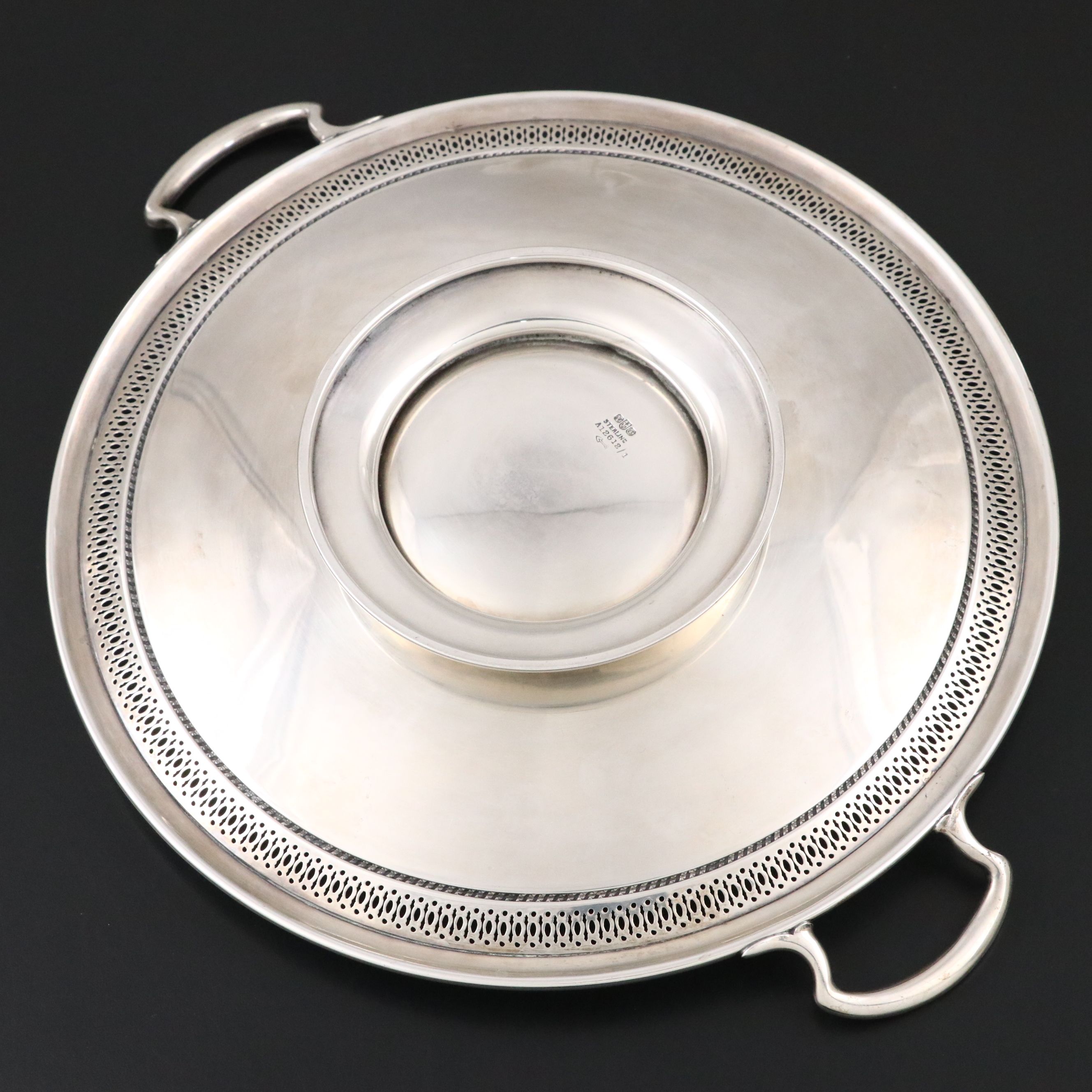Gorham Sterling Silver Handled Plate with Sterling Silver Reticulated Plate