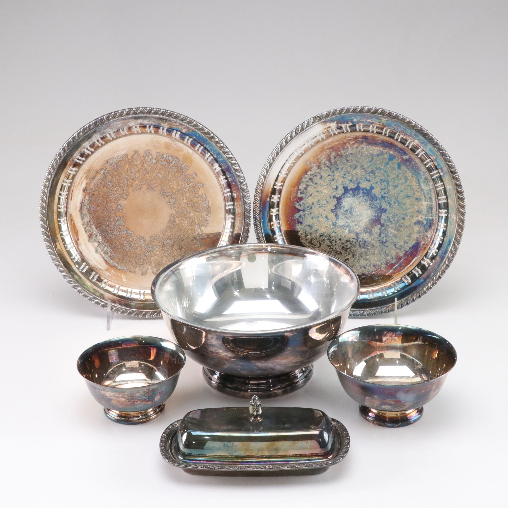 Silver Plate Butter Dish, Salad Bowl & Other Tableware