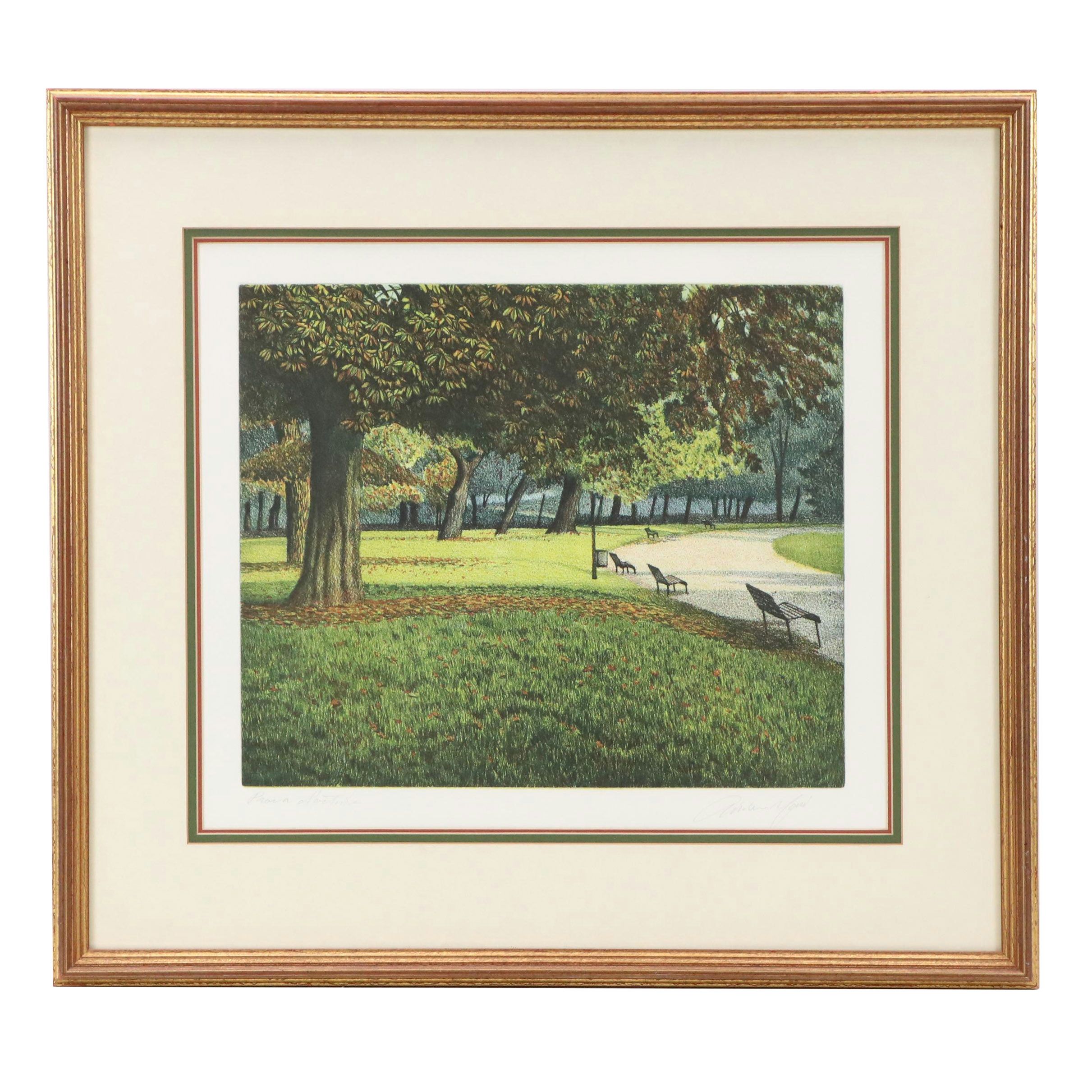 Oliviero Masi Etching of Scenic Park, Late 20th Century