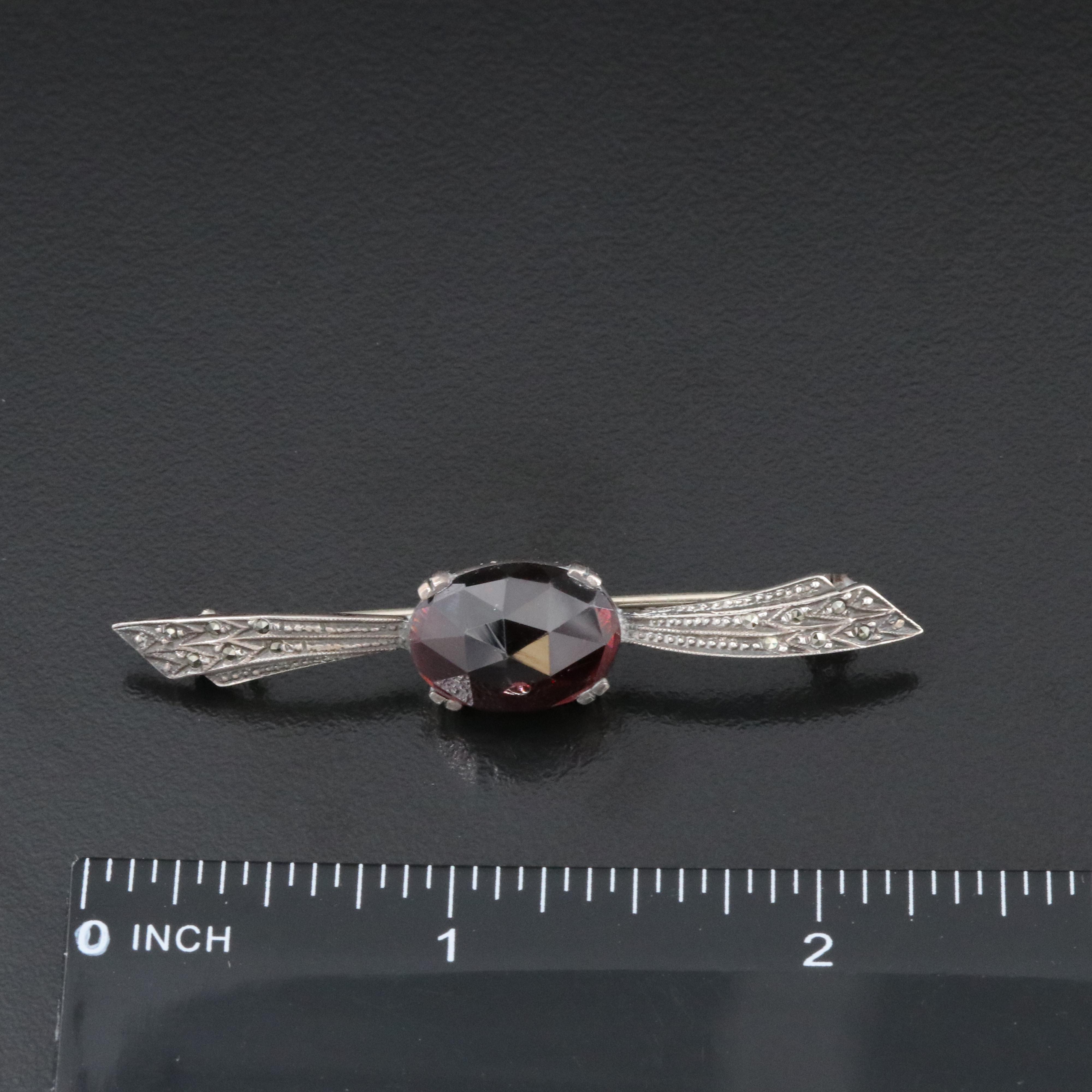 Sterling Garnet and Marcasite Brooch