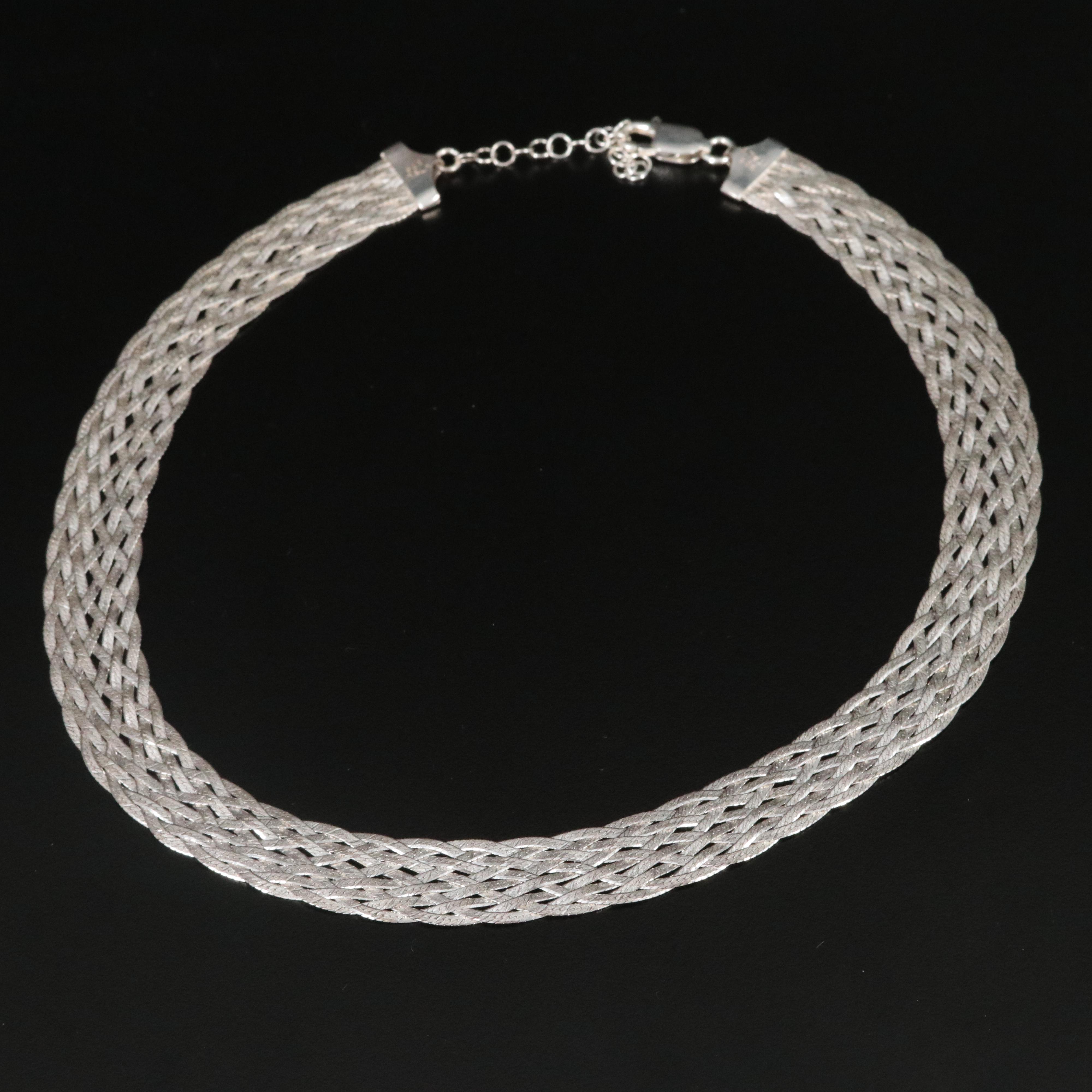 Sterling Braided Herringbone Chain Necklace