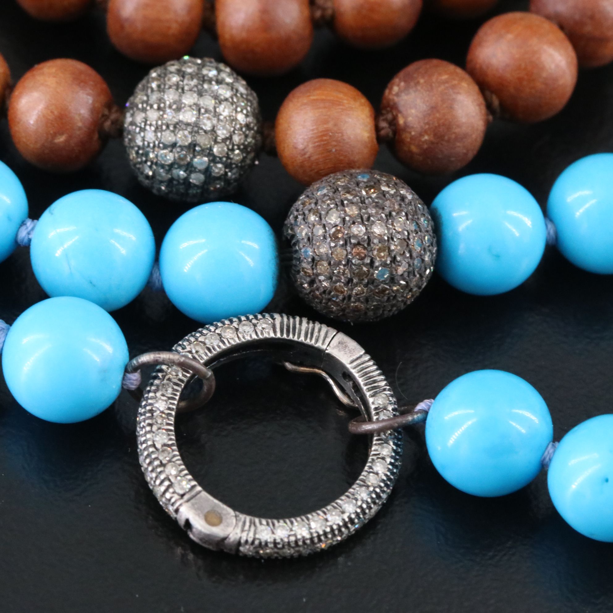 Sheryl Lowe Sterling Wood, Magnesite and Diamond Necklaces