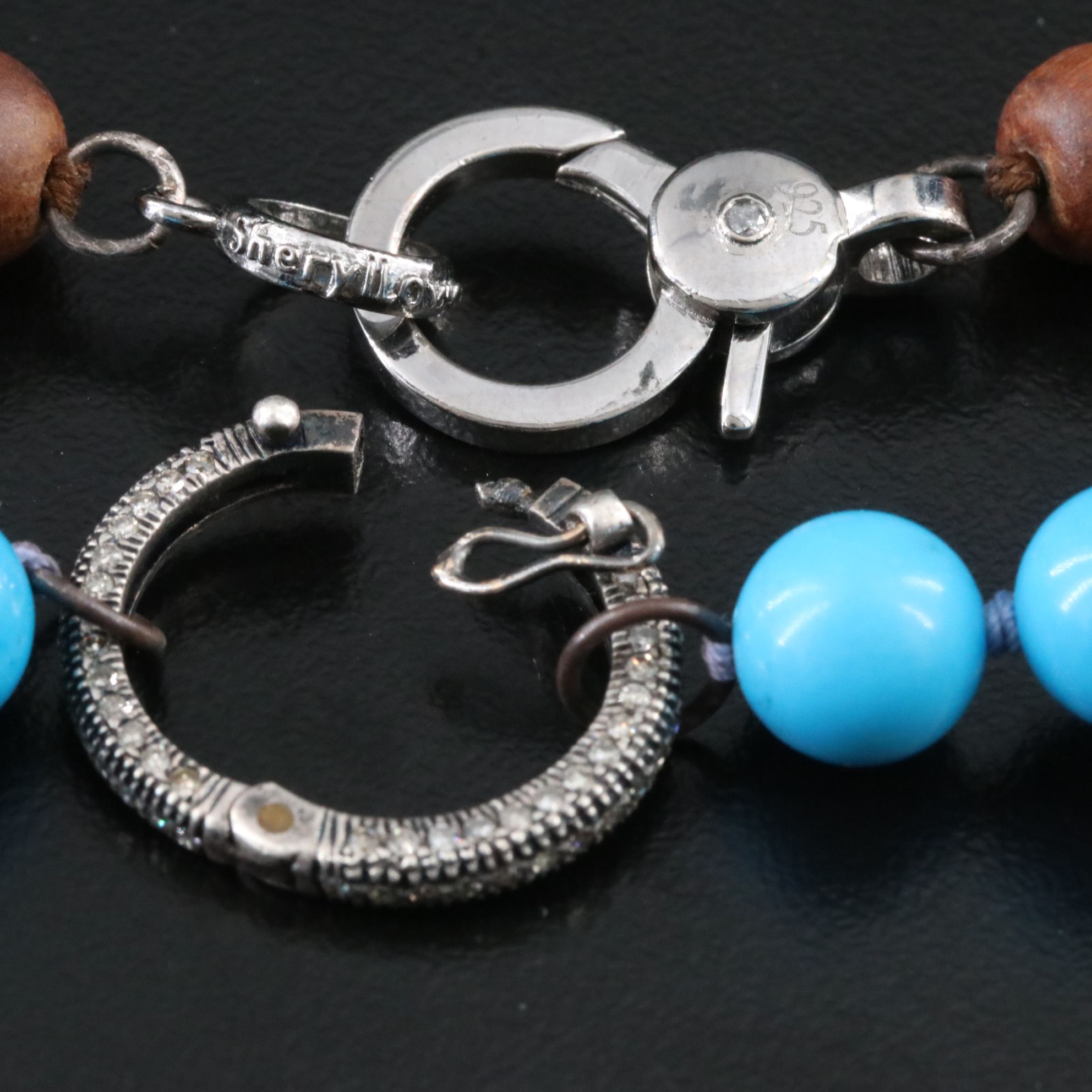 Sheryl Lowe Sterling Wood, Magnesite and Diamond Necklaces