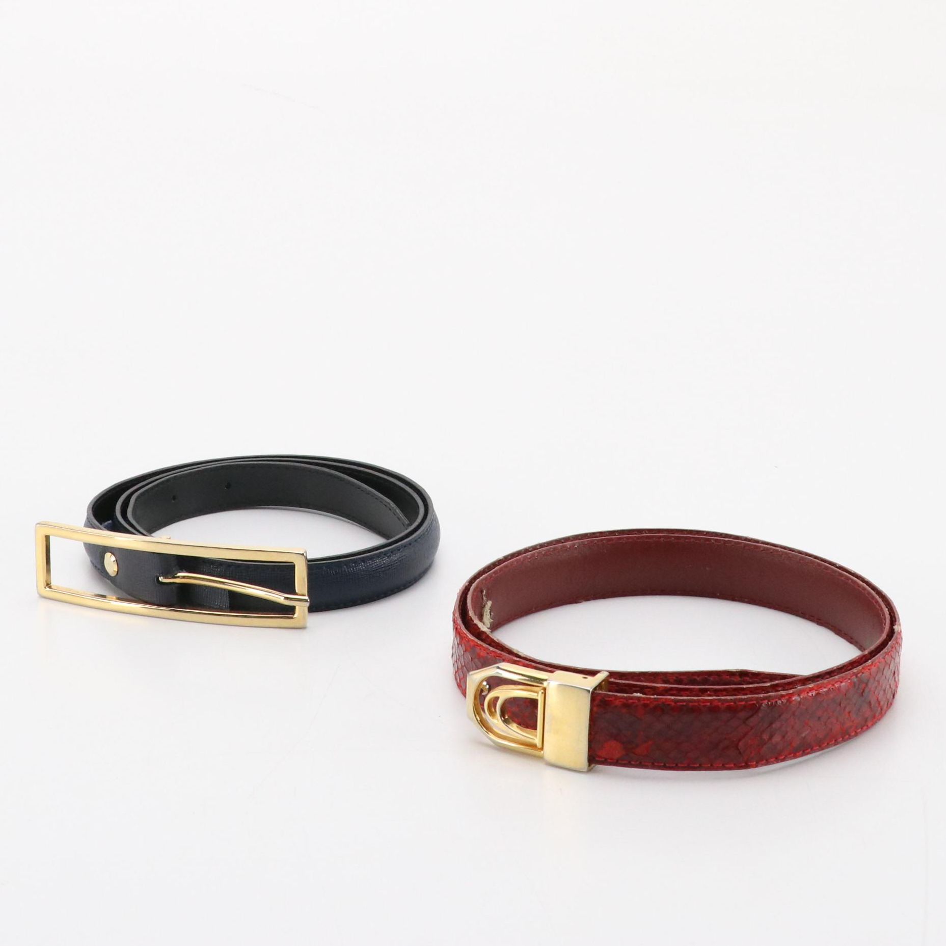 Cuoieria Fiorentina Textured Leather Belt with Other Snakeskin Belt
