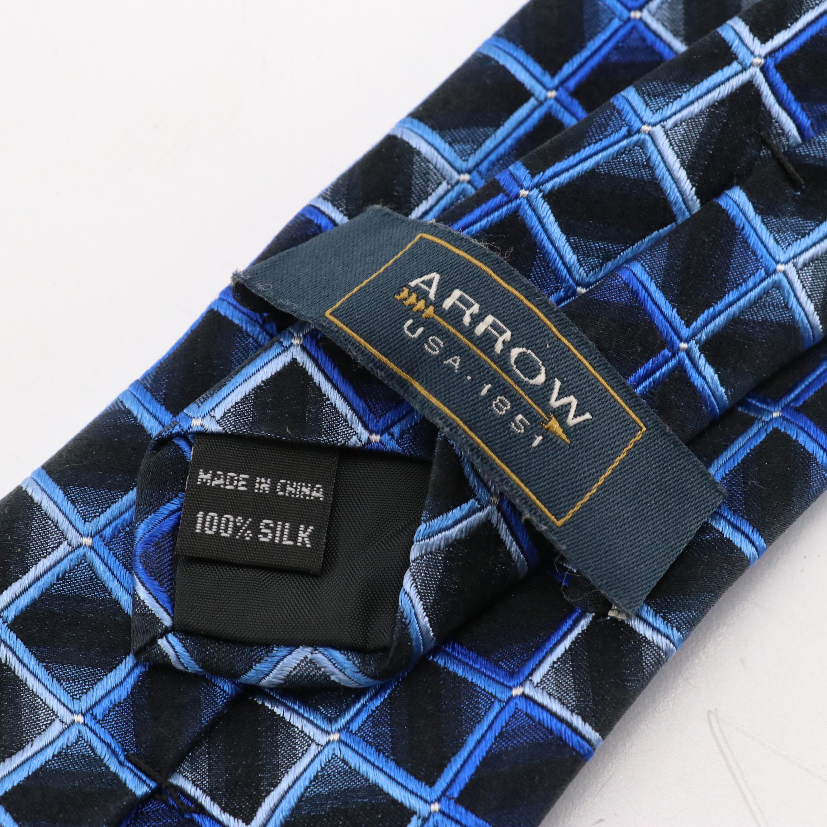 Kenneth Cole Reaction and Arrow Blue Patterned Silk Jacquard Neckties