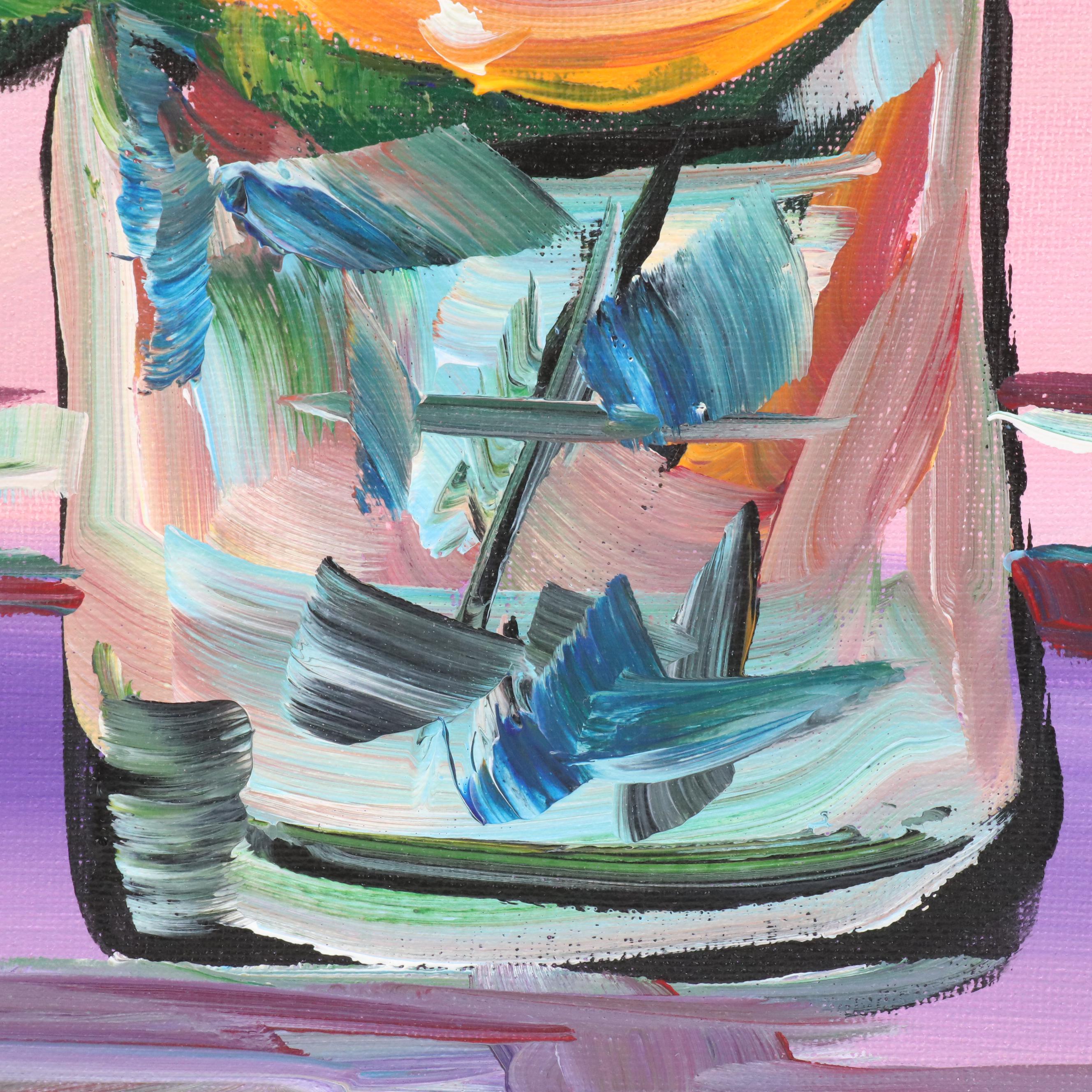 Corbellic Stylized Floral Still Life Acrylic Painting, 2025