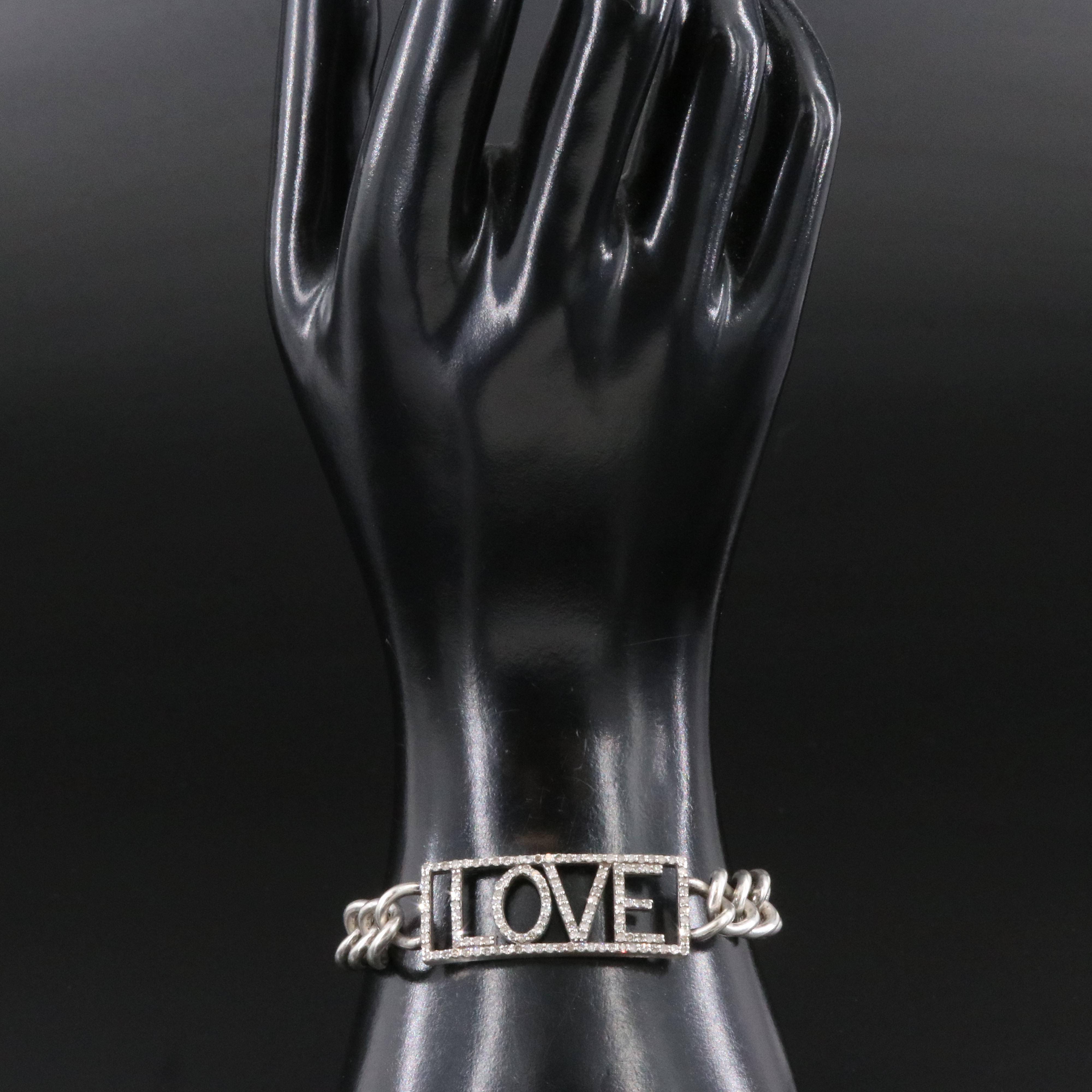 Sterling and Diamond "Love" Bracelet Attributed to Sheryl Lowe