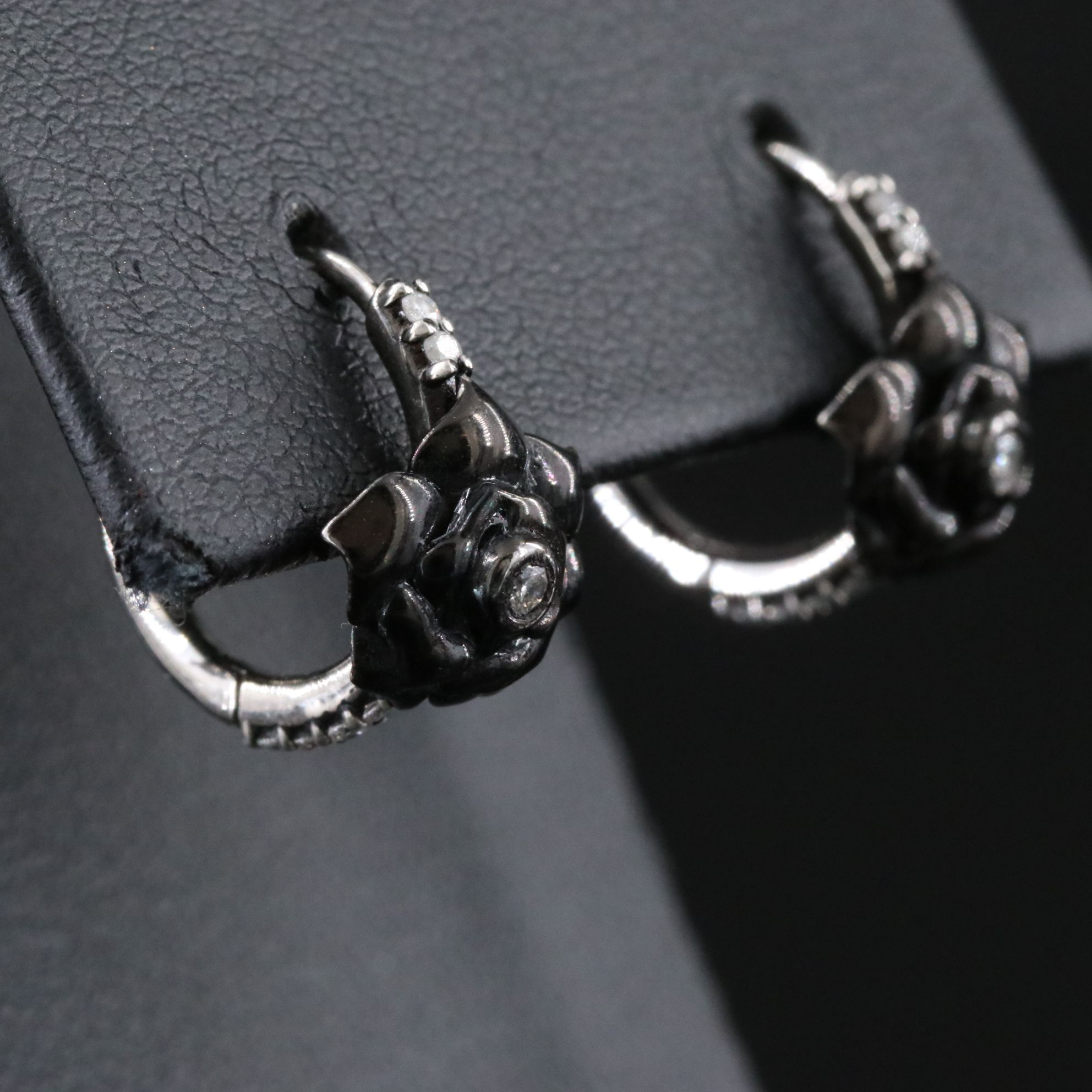 Sheryl Lowe Sterling Black Rose Diamond Hoops