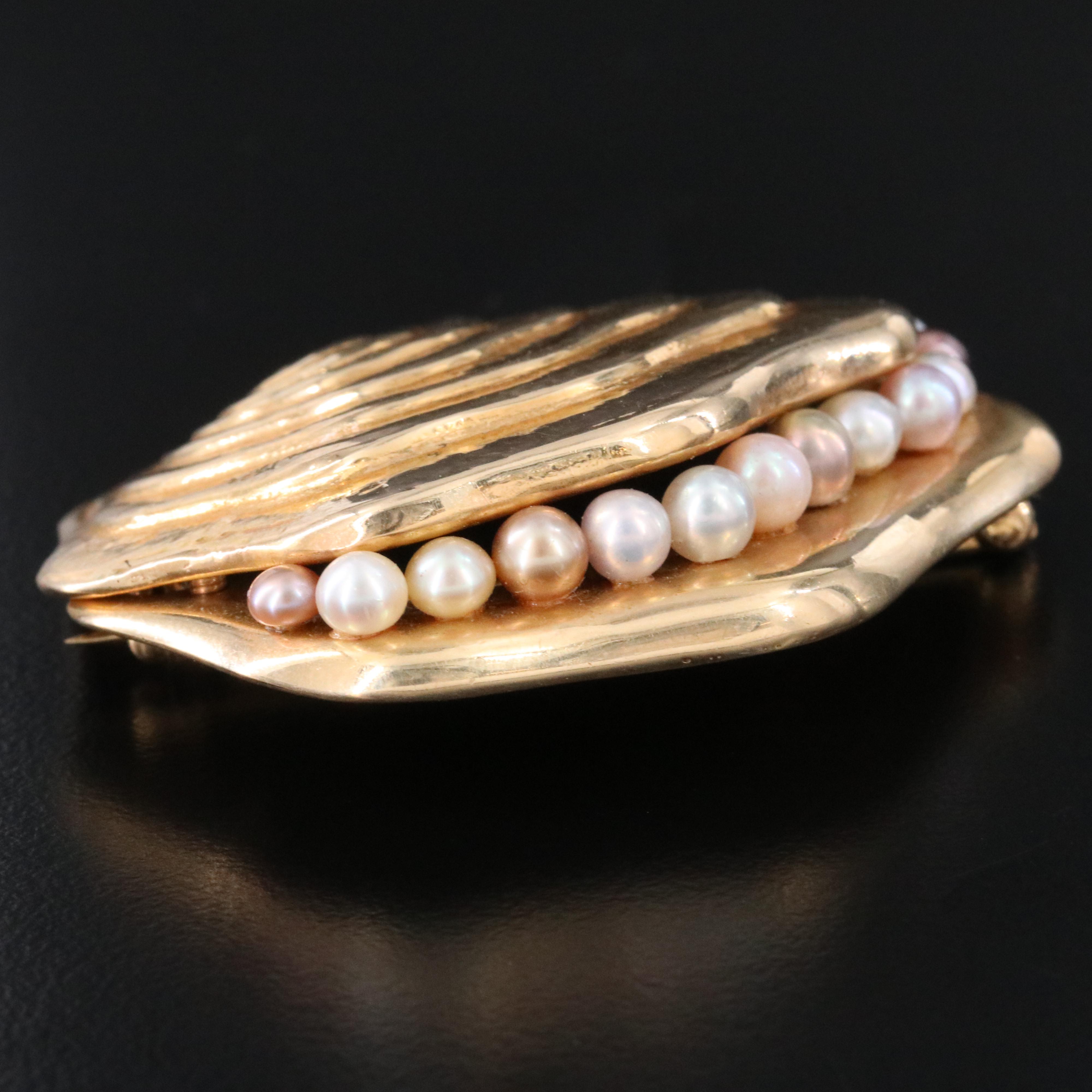 14K Pearl Oyster Brooch