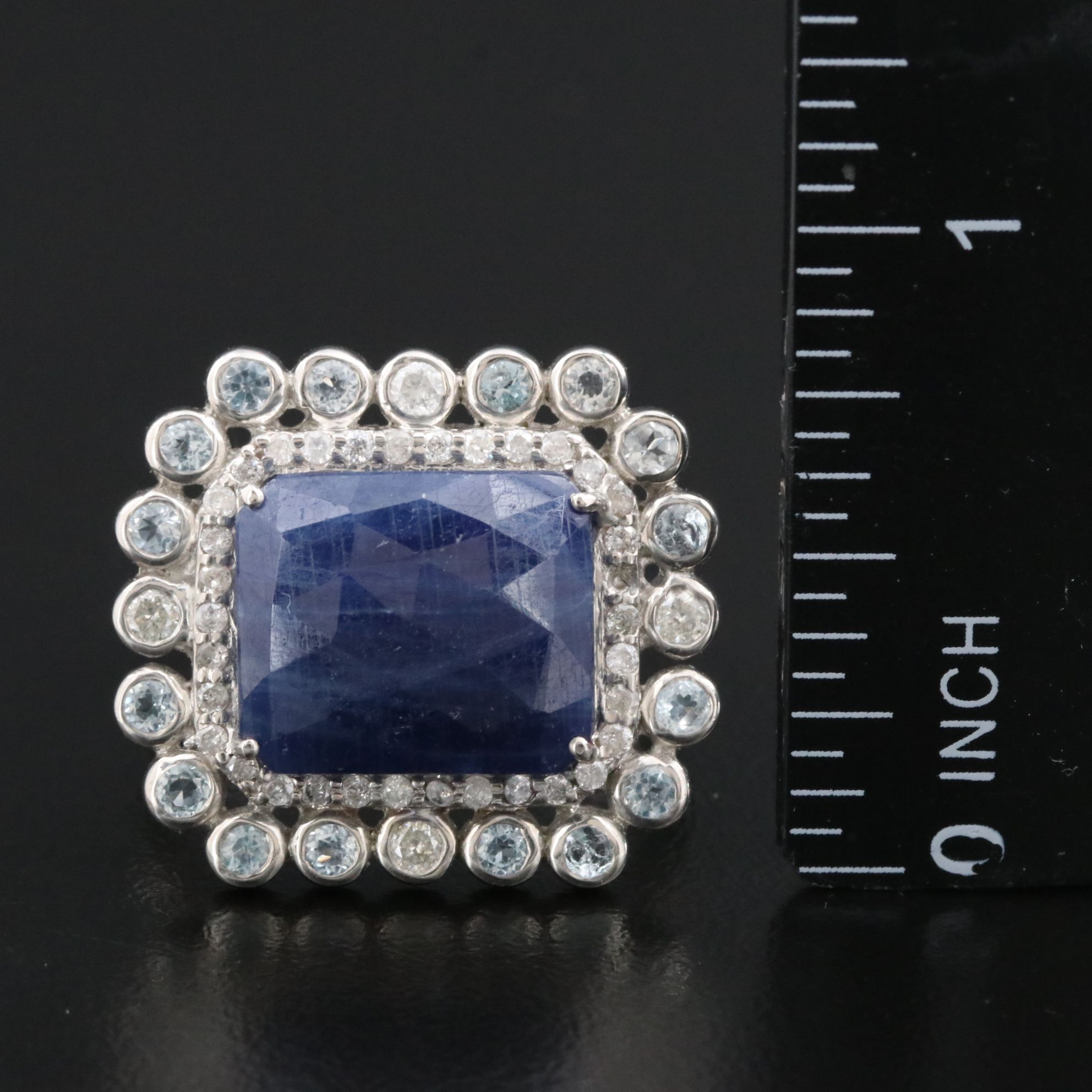 Sheryl Lowe Sterling Sapphire, Blue Topaz and Diamond Ring