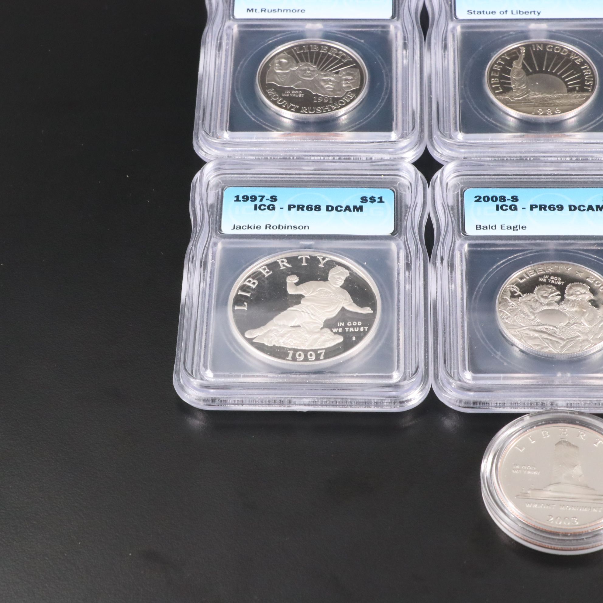 Six Modern Commemorative Half Dollars, Four Modern Dollar Coins